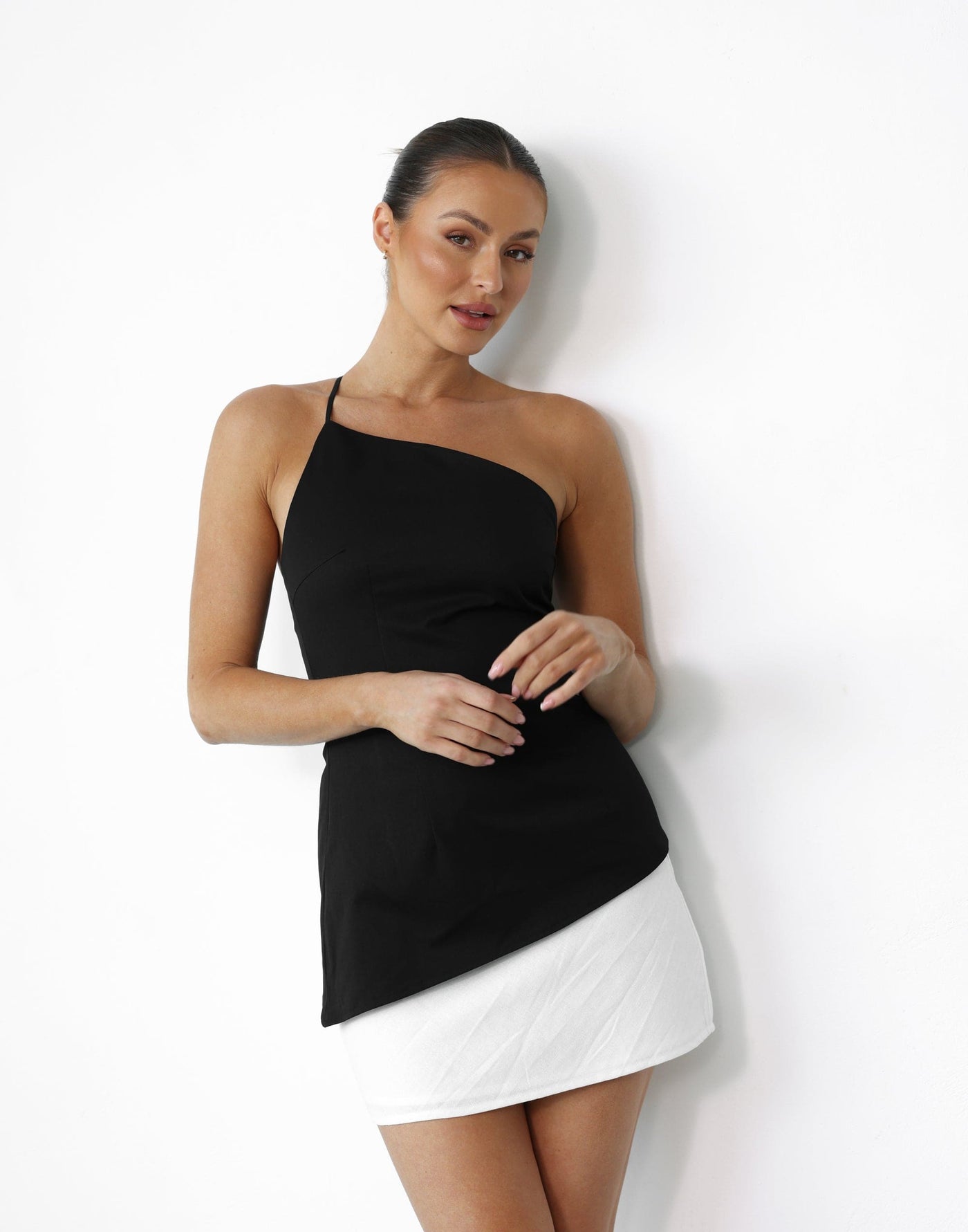 Mia Top (Black) | Charcoal Clothing Exclusive - One Shoulder Dart Detail Top - Women's Top - Charcoal Clothing