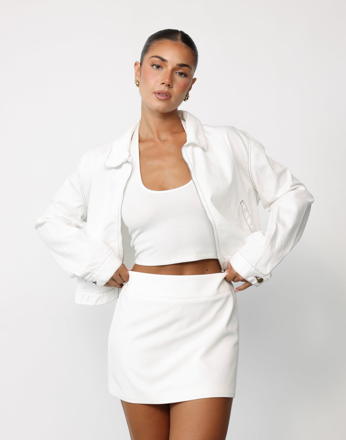 Riya Jacket (White) - Cropped Zip Up Jacket - Women's Top - Charcoal Clothing
