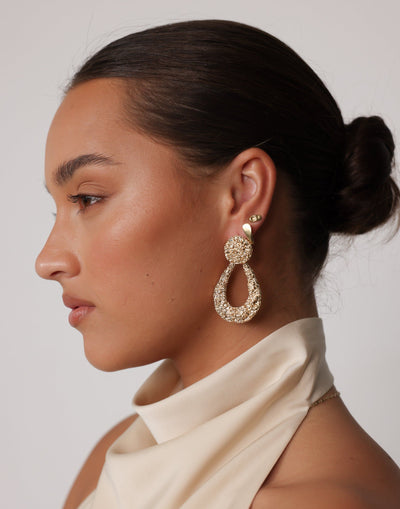 Tihani Earrings (Gold) - Teardrop Shape Statement Earring - Women's Accessories - Charcoal Clothing