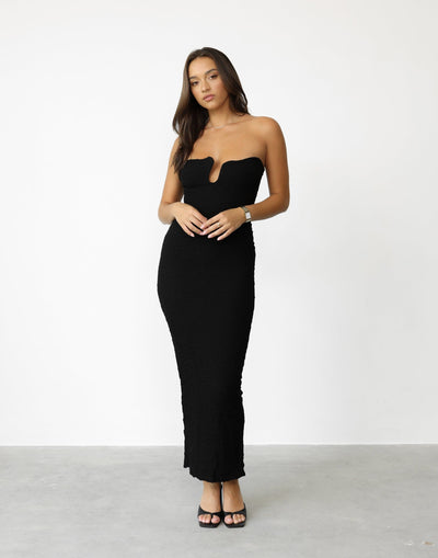 Korinna Maxi Dress (Black) - Bodycon Textured Strapless Maxi Dress - Women's Dress - Charcoal Clothing