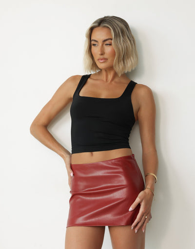 Paris Mini Skirt (Dark Merlot) | CHARCOAL Exclusive - Faux Leather Dark Red Mini Skirt - Women's Skirt - Charcoal Clothing