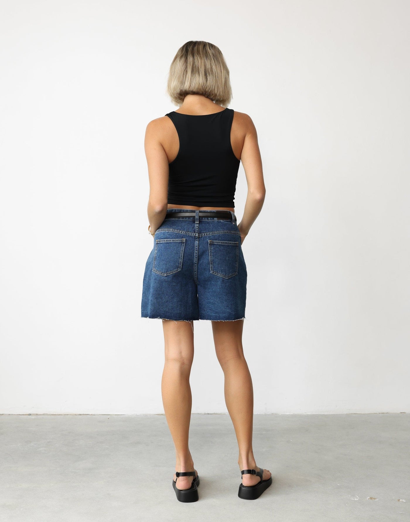 Jacinta Shorts (Dark Denim) | CHARCOAL Exclusive - Button Closure Zipper Wide Leg Denim Shorts - Women's Shorts - Charcoal Clothing