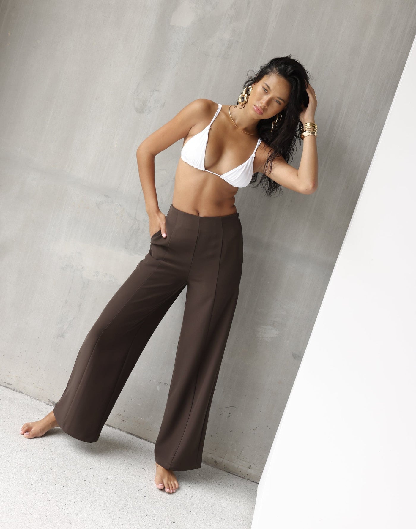 Alexander Pants (Dark Coffee) | CHARCOAL Exclusive - High Waisted Wide Leg Pants - Women's Pants - Charcoal Clothing