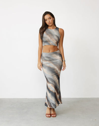 Clare Maxi Skirt (Storm Print) - Printed Low to High Rise Bodycon Stretchy Maxi Skirt - Women's Skirt - Charcoal Clothing