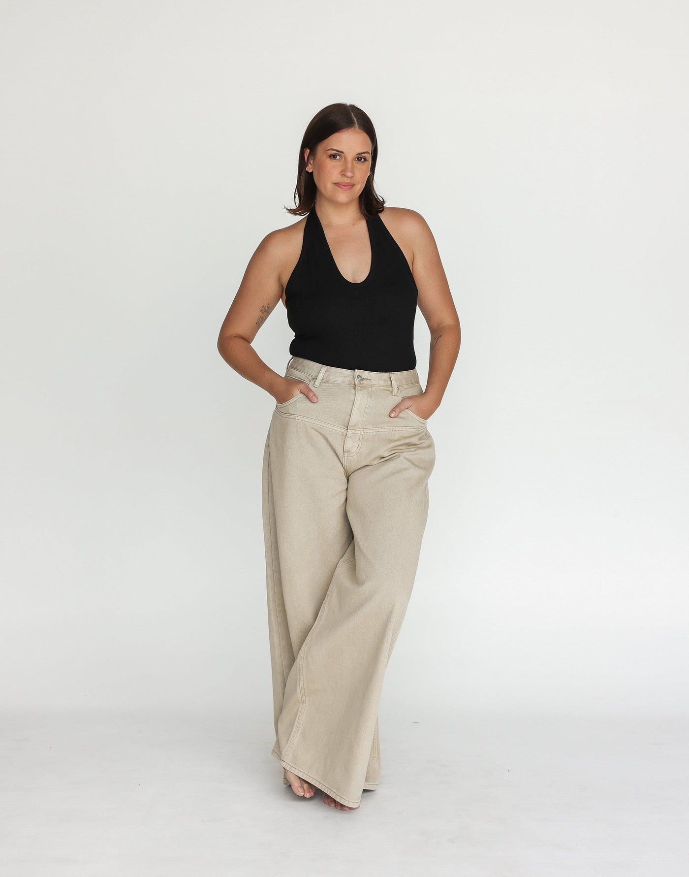 Arwen Bodysuit (Black) | CHARCOAL Exclusive - Ribbed Low Neck Halter Bodysuit - Women's Top - Charcoal Clothing