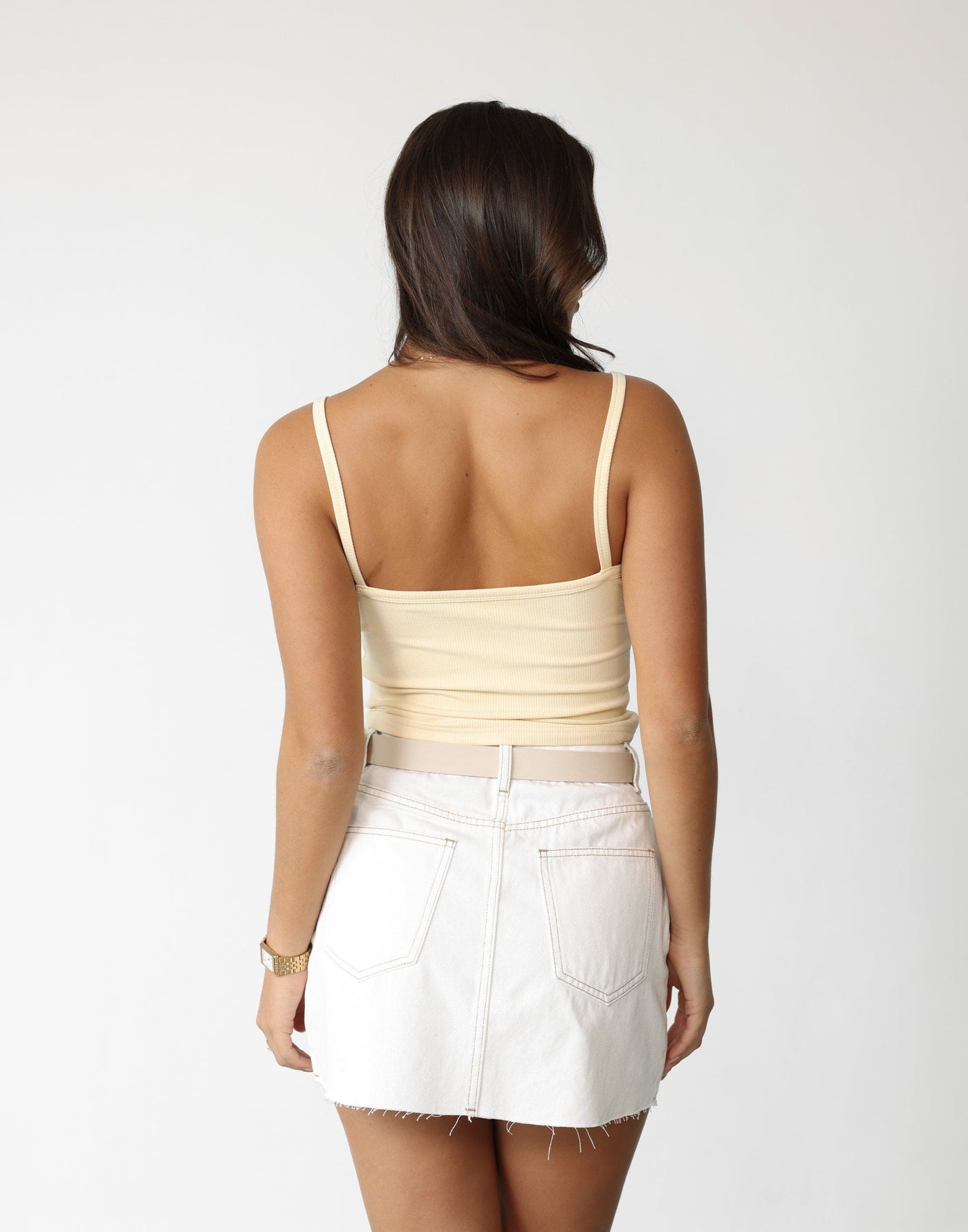 Rowan Denim Mini Skirt (Off White) | Charcoal Clothing Exclusive - Raw Edge High Waisted Mini Skirt - Women's Skirt - Charcoal Clothing