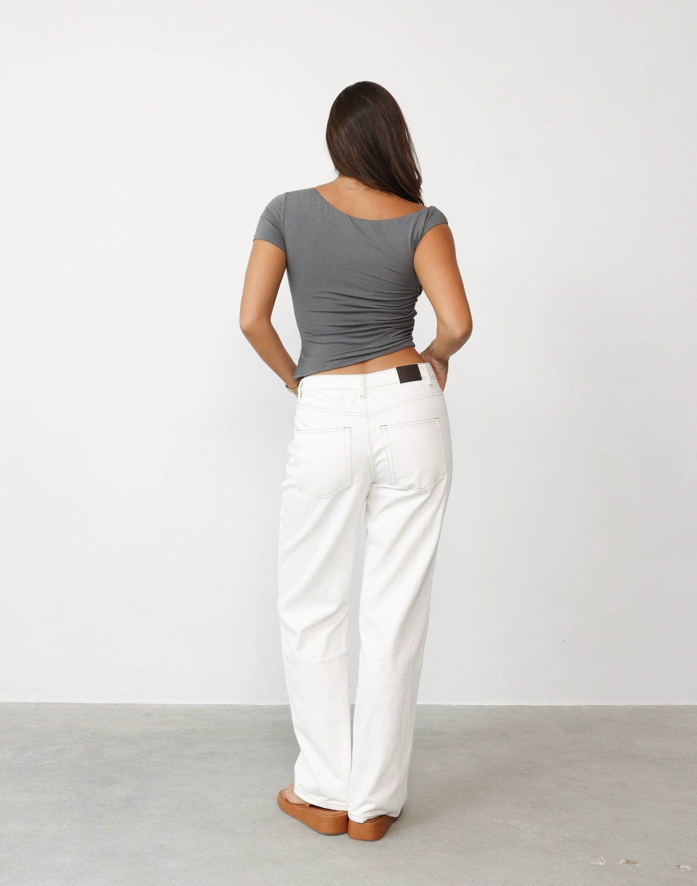 Leona Top (Charcoal) - One Shoulder Neckline Bodycon Top - Women's Top - Charcoal Clothing