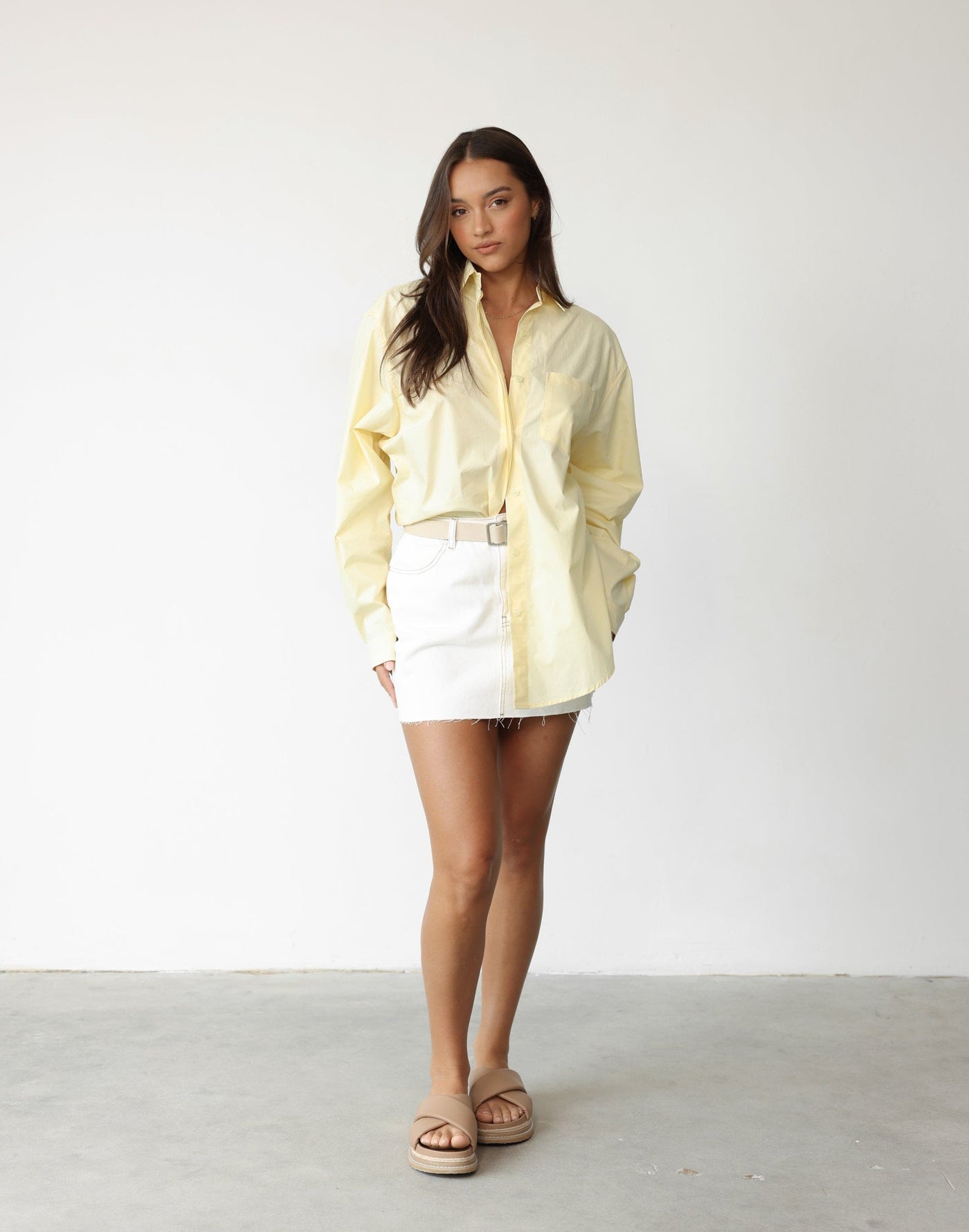 Franco Shirt (Lemon) | Charcoal Clothing Exclusive - Oversized Long Sleeve Collared Neckline Button Up - Women's Top - Charcoal Clothing