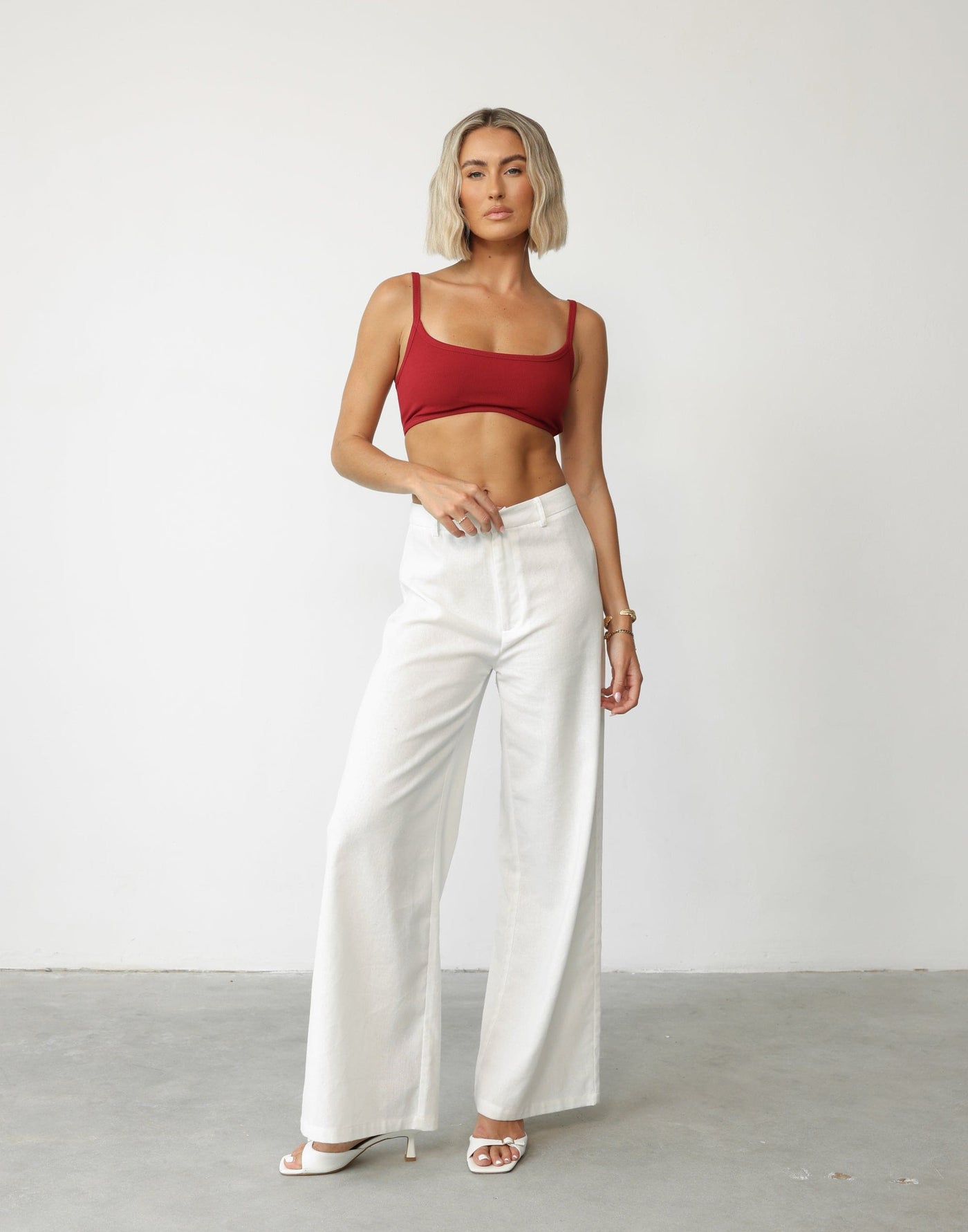 Malina Crop Top (Cherry) | CHARCOAL Exclusive - Basic Ribbed Scoop Neck Lined Bralette Style Top - Women's Top - Charcoal Clothing