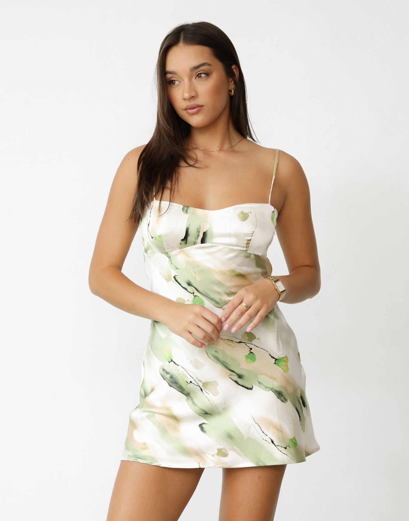 Adoette Mini Dress (Water Lily) | CHARCOAL Exclusive - Floral Print Satin Mini Dress - Women's Dress - Charcoal Clothing