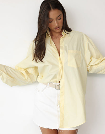 Franco Shirt (Lemon) | Charcoal Clothing Exclusive - Oversized Long Sleeve Collared Neckline Button Up - Women's Top - Charcoal Clothing