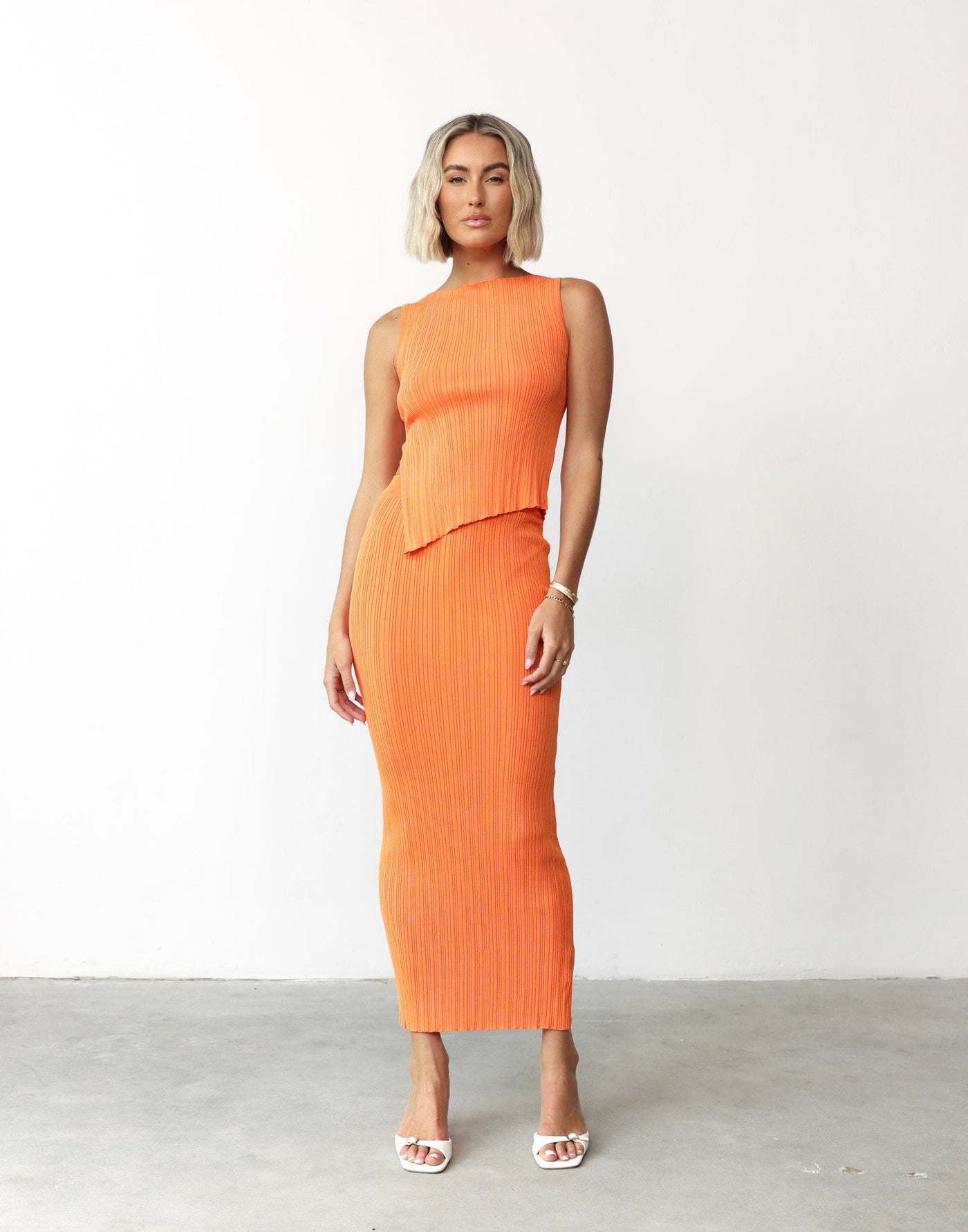 Kienna Maxi Skirt (Orange) - Ribbed Elasticated Stretchy Maxi Skirt - Women's Dress - Charcoal Clothing