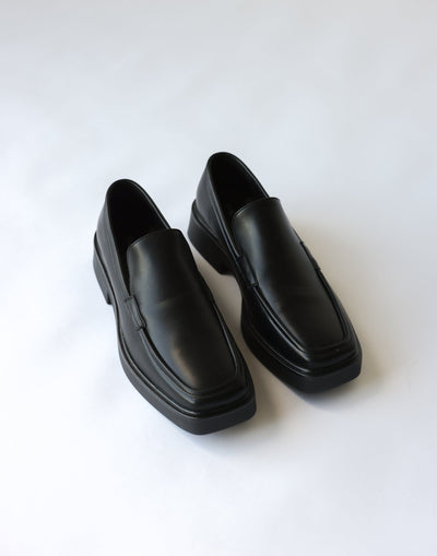 Ennzo Loafers (Black Smooth PU) - By Therapy - Chunky Loafer Shoe - Women's Shoes - Charcoal Clothing