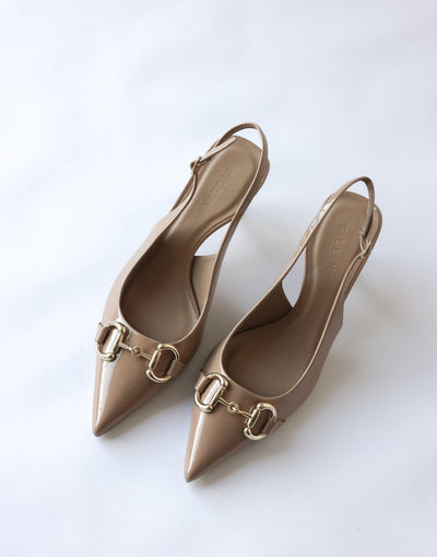 Abbie Heels (Taupe Patent) - By Billini - Pointed Toe Gold - Women's Shoes - Charcoal Clothing