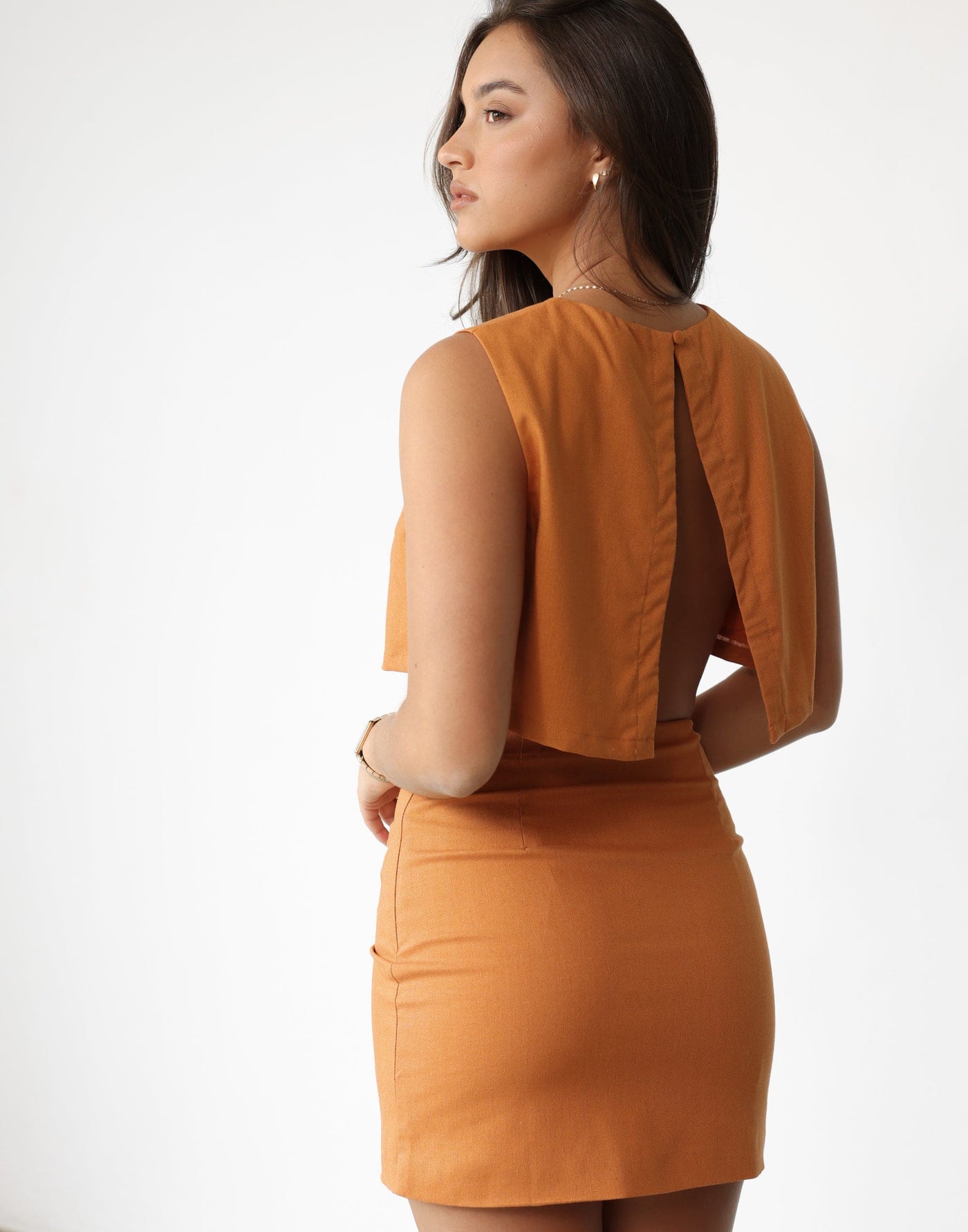 Como Linen Mini Skirt (Tangerine) | Charcoal Clothing Exclusive - High Waisted Zipper Entry Maxi Skirt - Women's Skirt - Charcoal Clothing