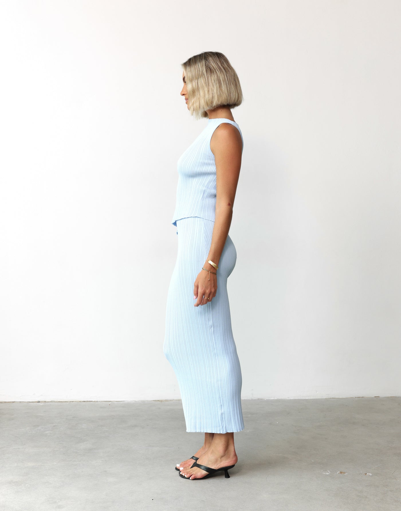 Kienna Maxi Skirt (Pale Blue) - Ribbed Elasticated Stretchy Maxi Skirt - Women's Skirt - Charcoal Clothing