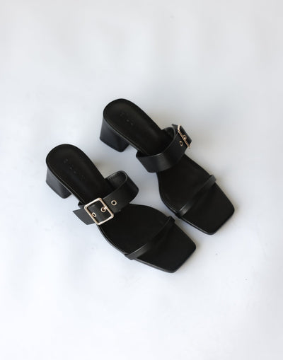 Dinah Heels (Black) - By Billini - Mid Flared Block Slip on Heel - Women's Shoes - Charcoal Clothing