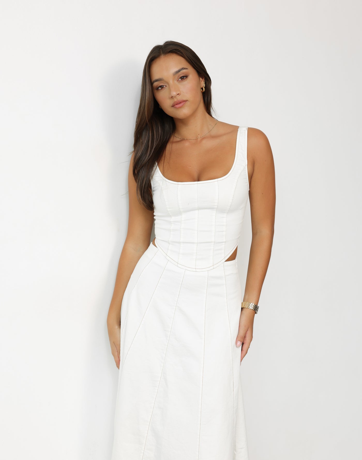 Haylee Maxi Skirt (White) - Flared High Rise Maxi Skirt - Women's Skirt - Charcoal Clothing