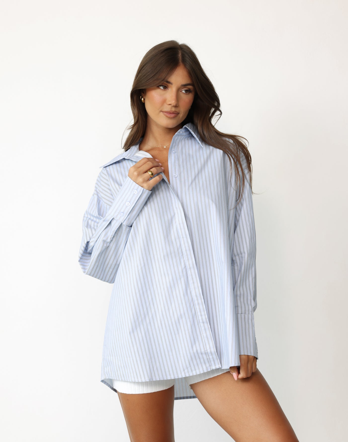 Boyfriend Shirt (Blue Stripe) - By Lioness - - Women's Top - Charcoal Clothing