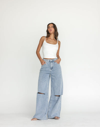 Jacob Jeans (Light Vintage) | CHARCOAL Exclusive - Ripped Knee Wide Leg High Waisted Jean - Women's Pants - Charcoal Clothing