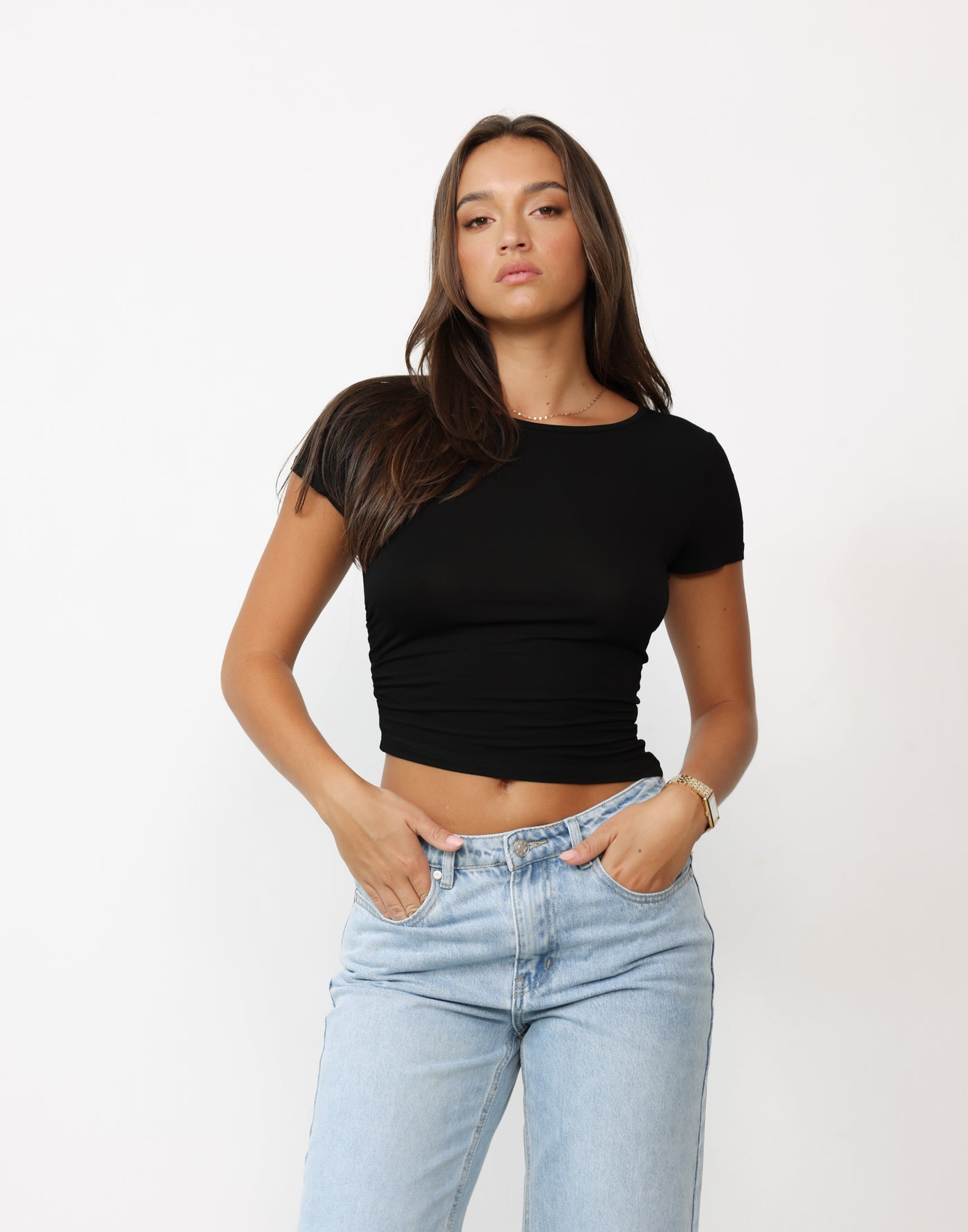 Kristyn Top (Black) - Basic Fitted Short Sleeve Bodycon Top - Women's Top - Charcoal Clothing