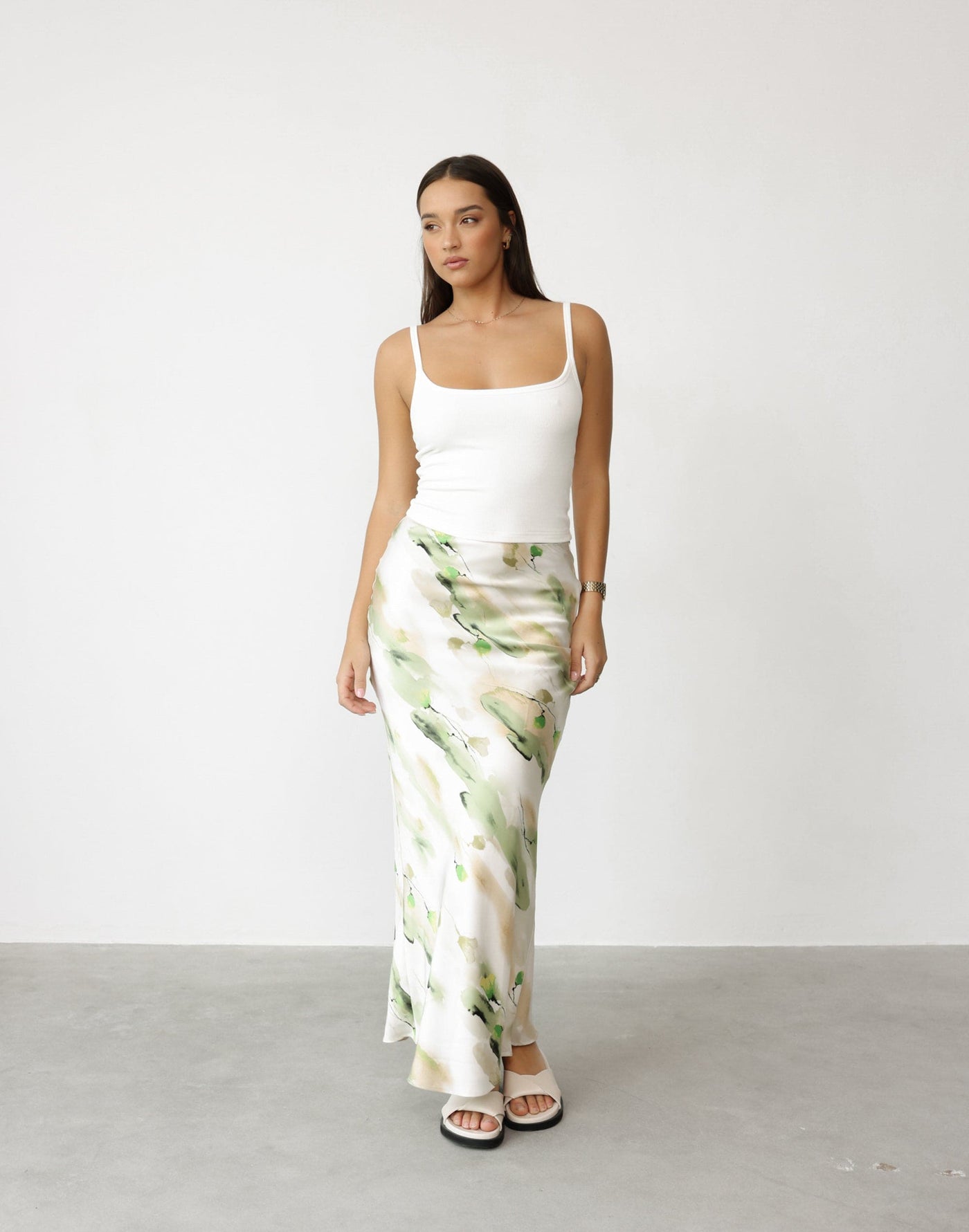Adoette Maxi Skirt (Water Lily) | CHARCOAL Exclusive - Floral Print Satin Maxi Skirt - Women's Skirt - Charcoal Clothing