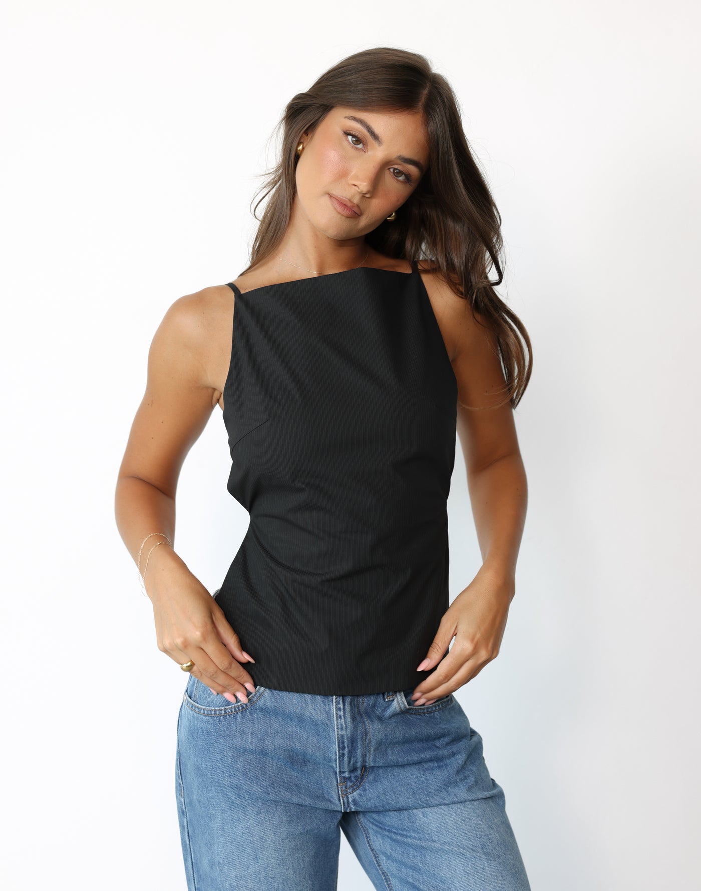 Camille Backless Top (Onyx Stripe) - By Lioness - - Women's Top - Charcoal Clothing