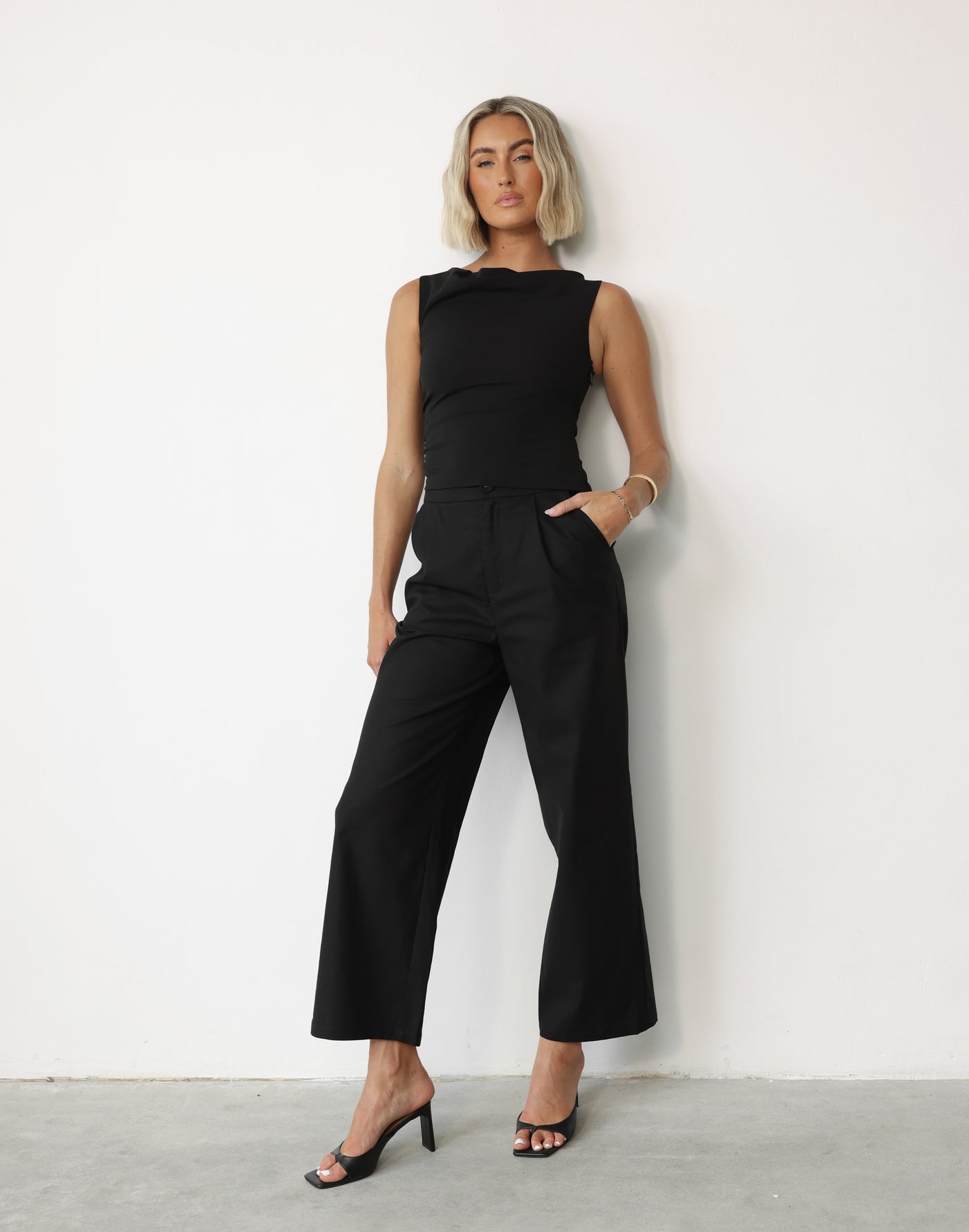 Kristella Pants (Black) - High Waisted Linen Look Lined Pants - Women's Pants - Charcoal Clothing