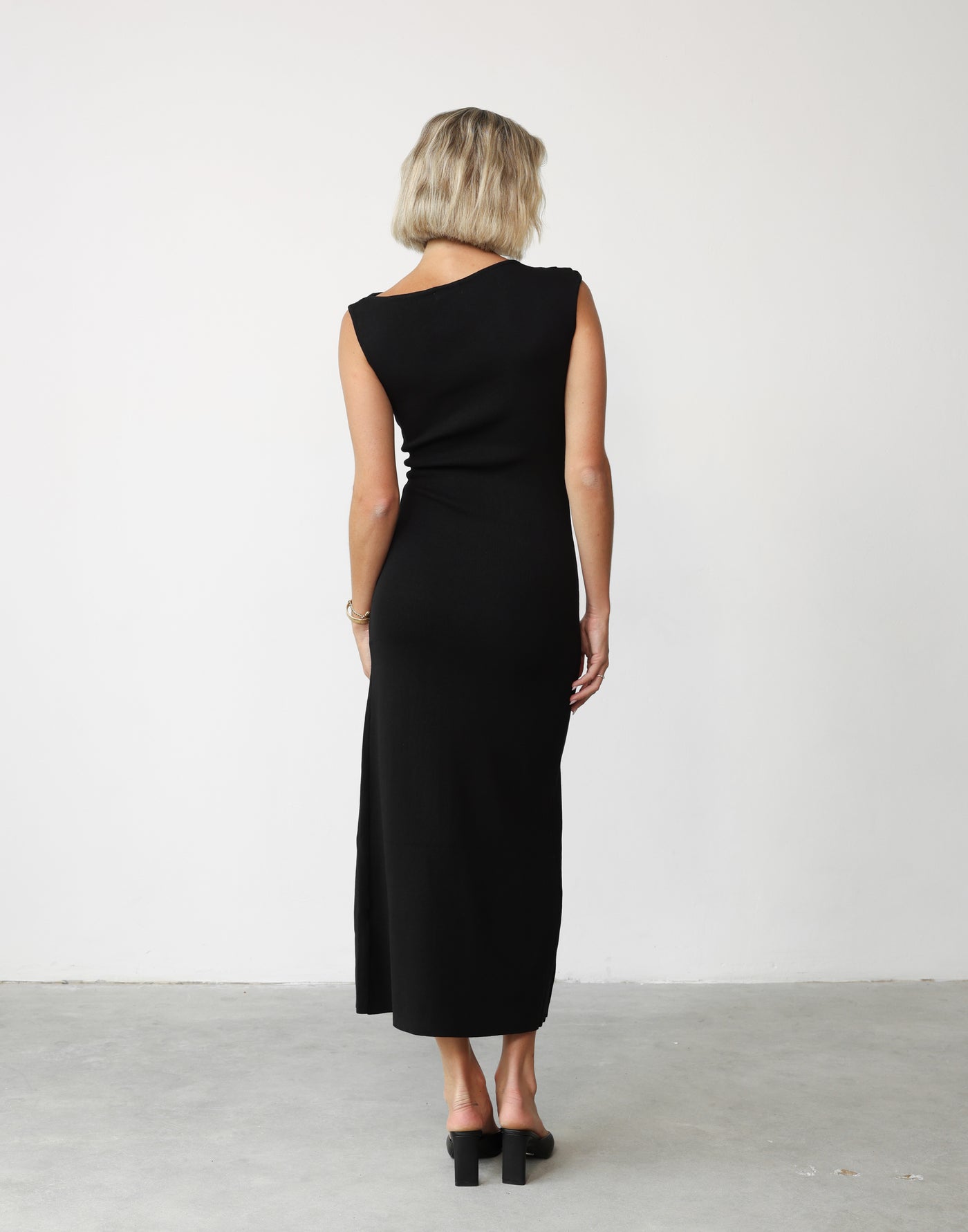 Martina Maxi Dress (Black) - One Shoulder Stretch Knit Leg Split Maxi - Women's Dress - Charcoal Clothing
