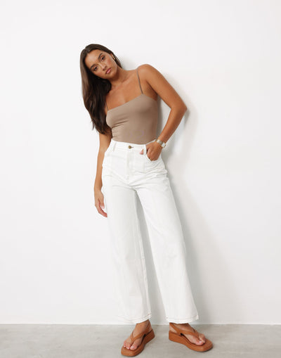 Stefany Pants (White) - High Waisted Wide Leg Jean - Women's Top - Charcoal Clothing
