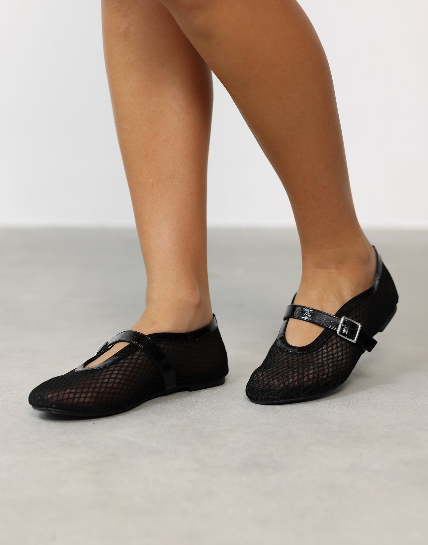 Addie Ballet Flat (Black Crinkle Print) - By Therapy - Mesh Strap Upper Ballet Flat - Women's Shoes - Charcoal Clothing