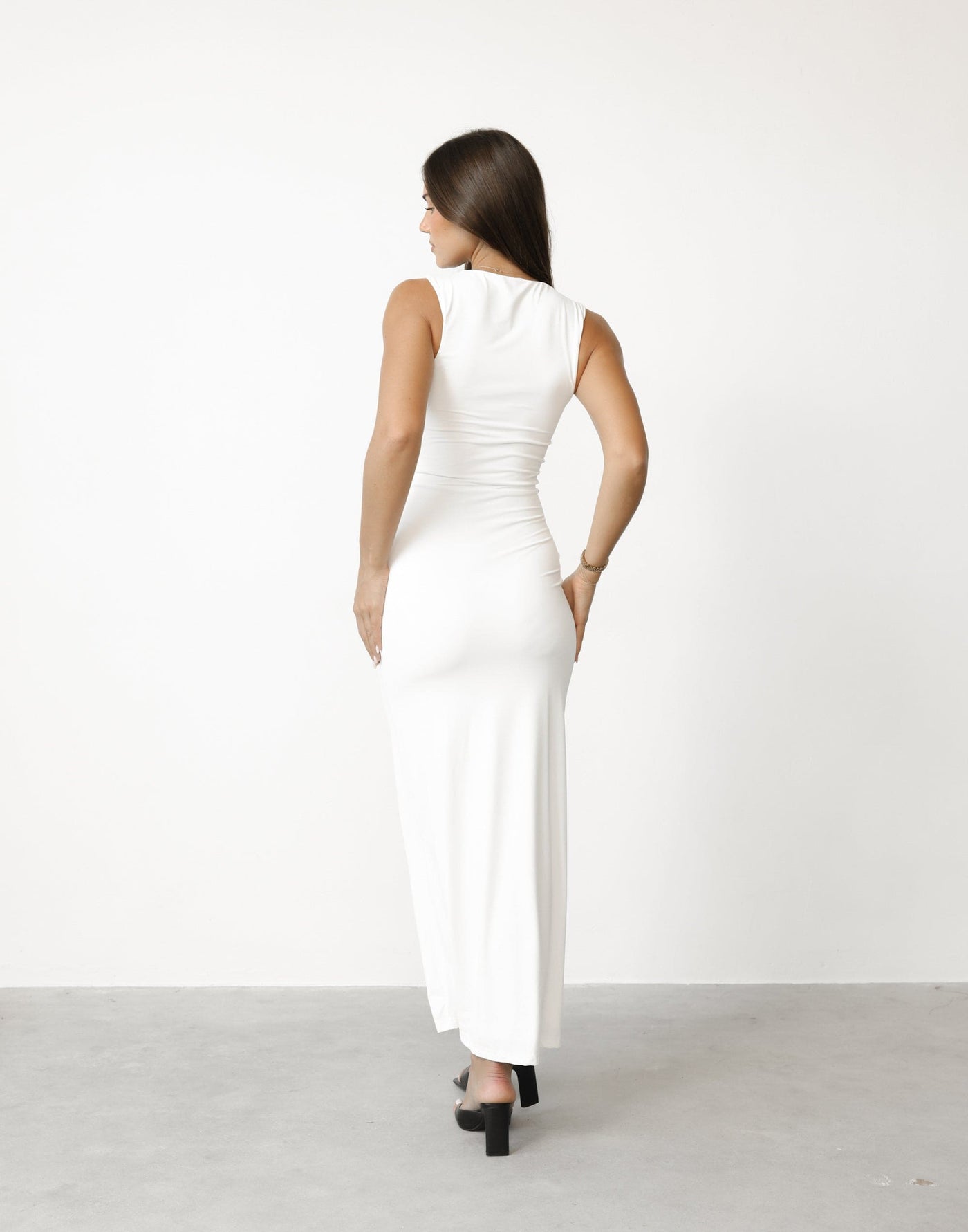 Dekota Maxi Dress (White) | Charcoal Clothing Exclusive - Square Neckline Bodycon Maxi Dress - Women's Dress - Charcoal Clothing
