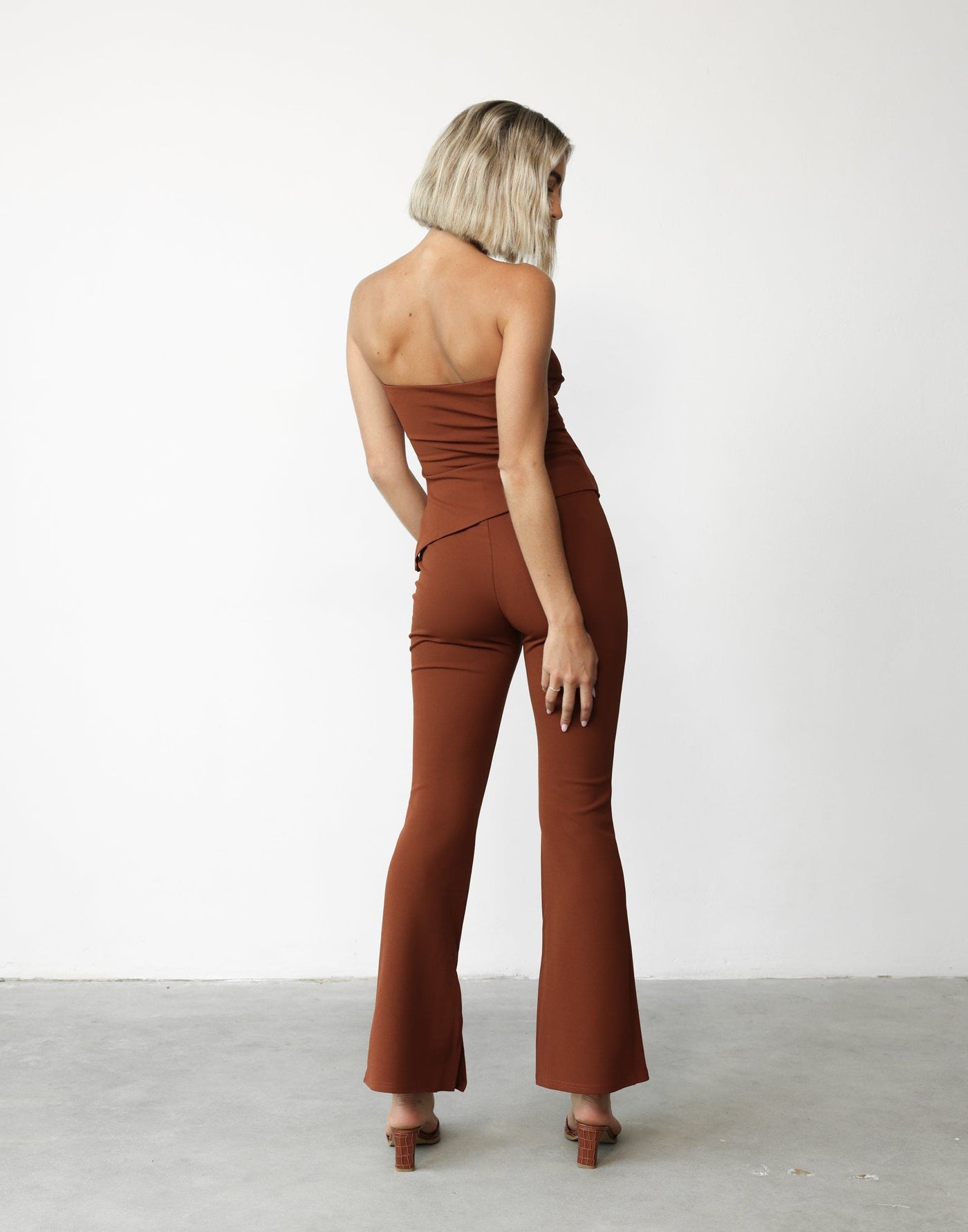 Tamsin Pants (Brick) - Flared Bottom with Leg Split Fitted Pant - Women's Pants - Charcoal Clothing