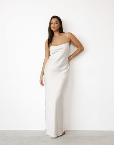 Aspen Maxi Dress (Oyster) | CHARCOAL Exclusive - Satin Thin Strap Slip Maxi Dress - Women's Dress - Charcoal Clothing