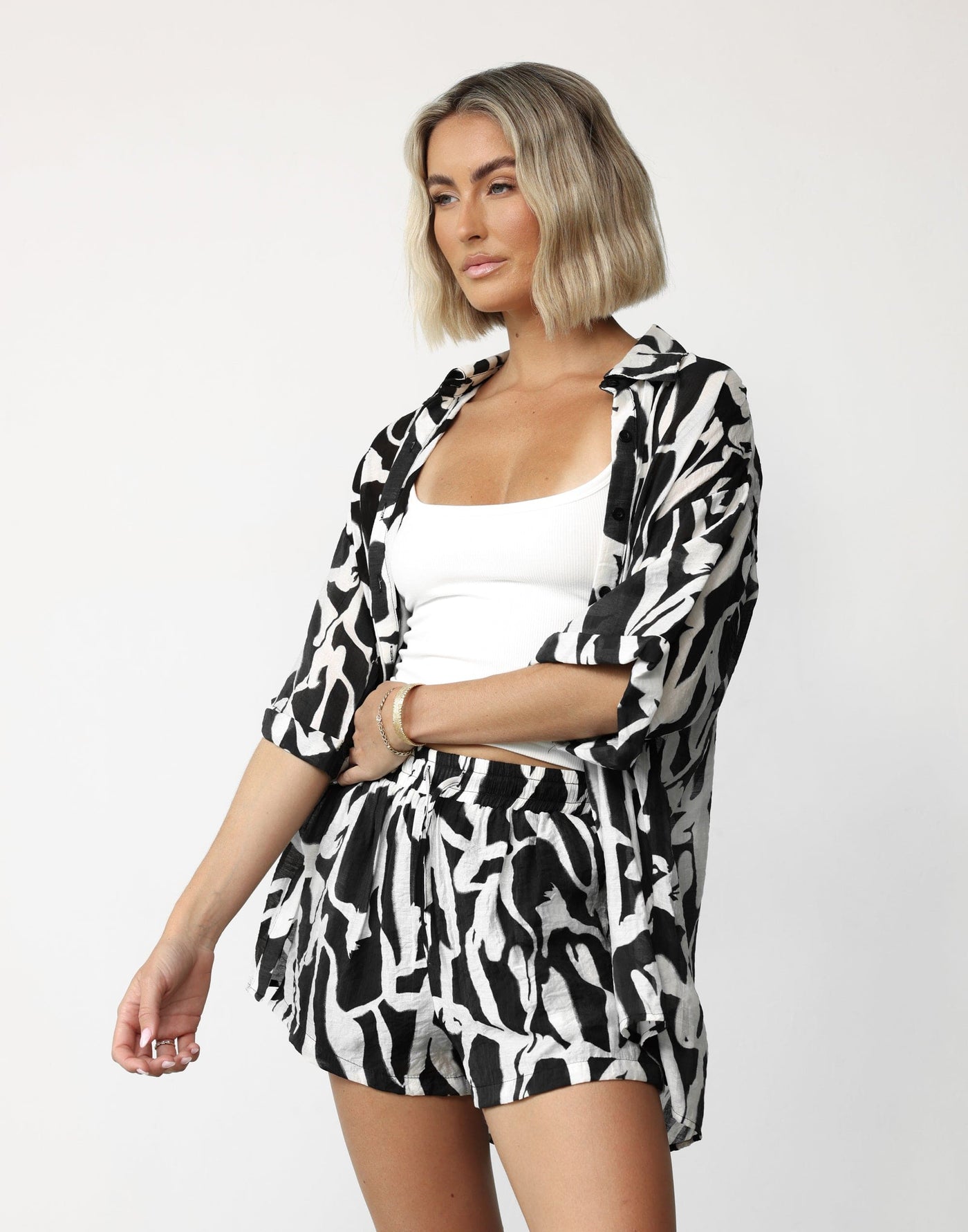 Avila Shirt (Monochrome Swirl) - Flowy Relaxed Fit Oversized Shirt - Women's Top - Charcoal Clothing
