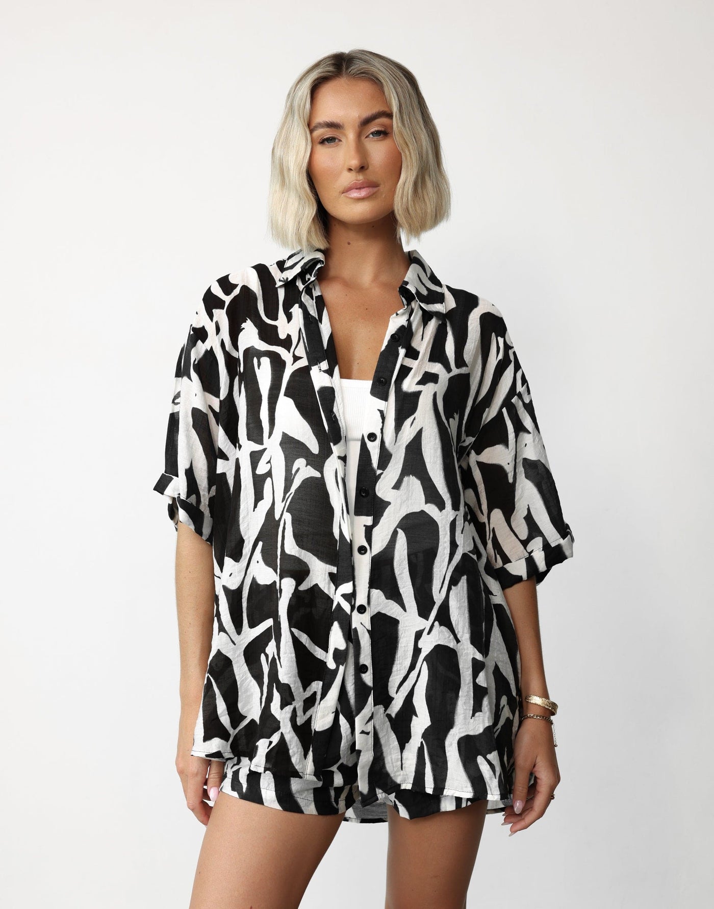Avila Shirt (Monochrome Swirl) - Flowy Relaxed Fit Oversized Shirt - Women's Top - Charcoal Clothing