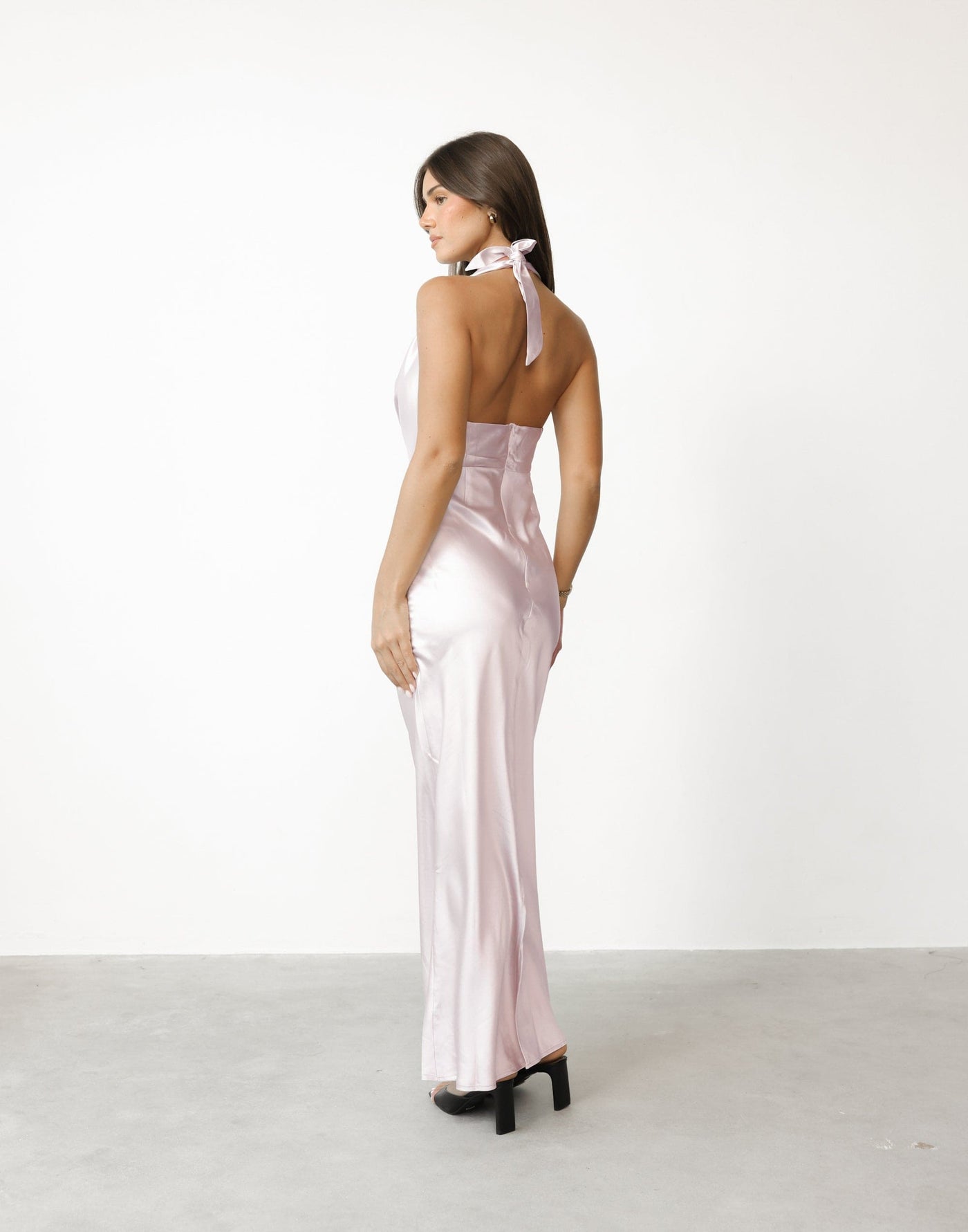 Zoya Maxi Dress (Shell) | Charcoal Clothing Exclusive - Satin Low Cowl Neck Maxi Dress - Women's Dress - Charcoal Clothing