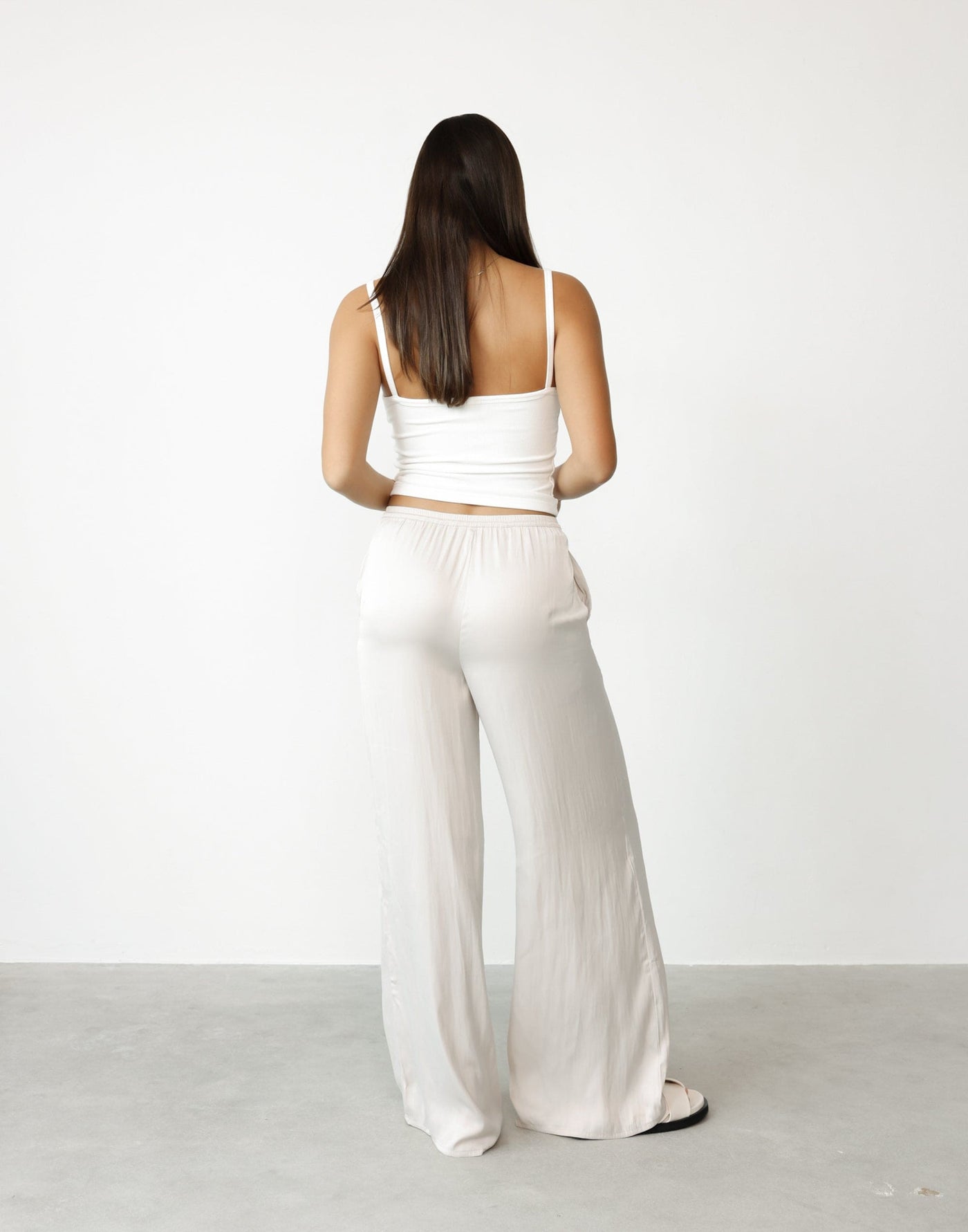 Aspen Pants (Oyster) | CHARCOAL Exclusive - Elasticated Tie Up Waist Band Wide Leg Pants - Women's Pants - Charcoal Clothing