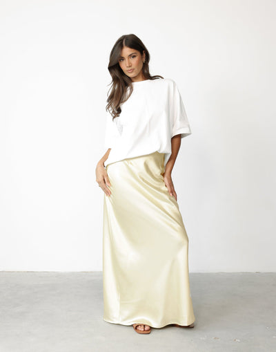 Sincerity Maxi Skirt (Lemon) | Charcoal Clothing Exclusive - Satin High Waisted Skirt - Women's Skirt - Charcoal Clothing