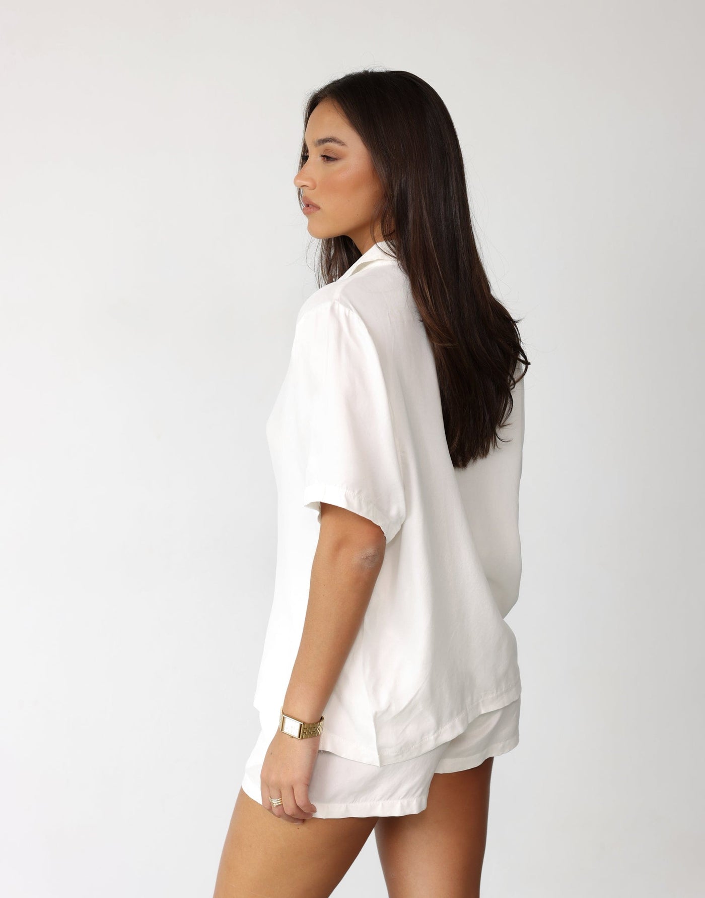 Minni Shirt (White) - Cupro Button Closure Relaxed Shirt - Women's Top - Charcoal Clothing