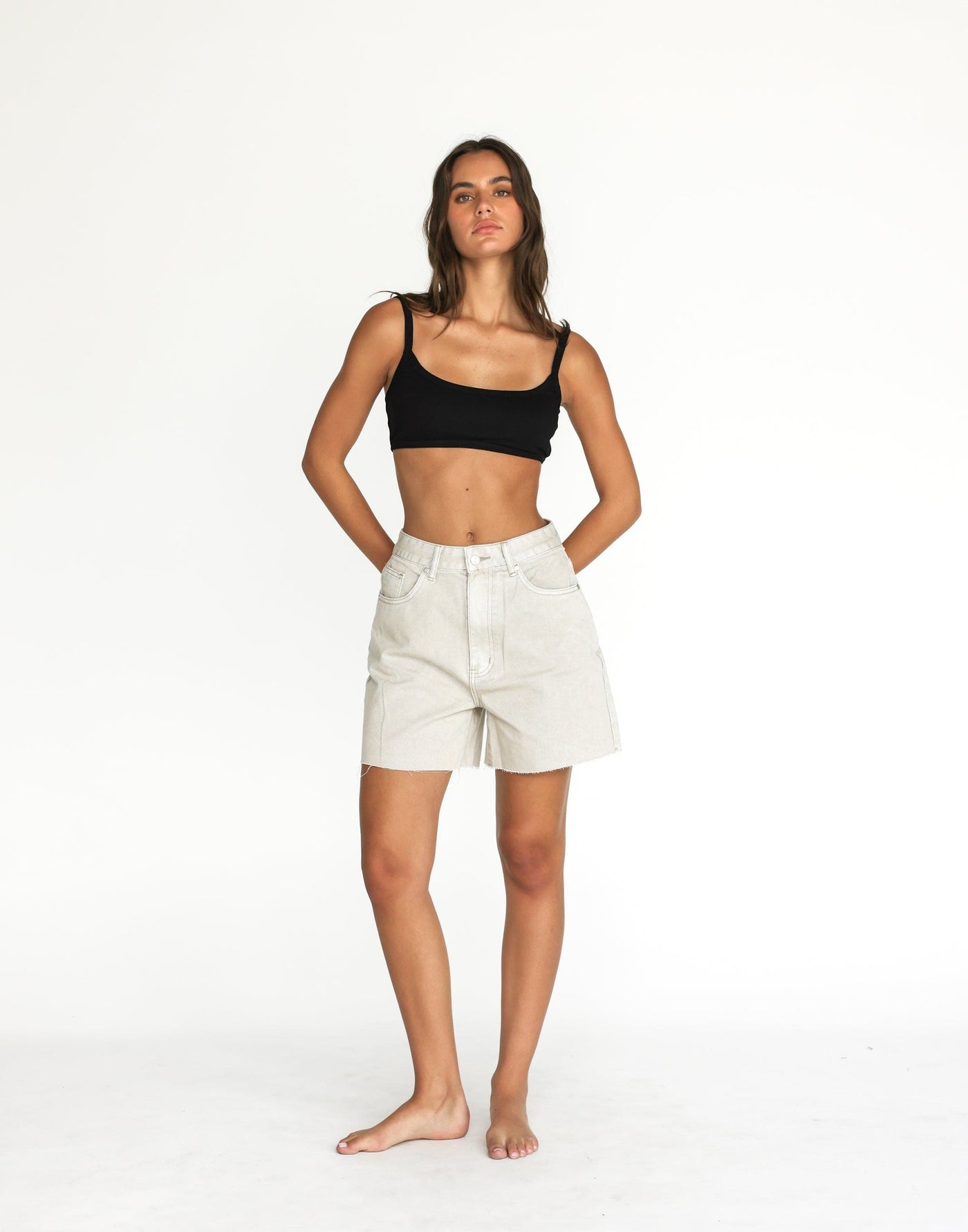 Jordan Denim Shorts (Vintage Stone) | CHARCOAL Exclusive - Wide Leg Long Denim Short - Women's Shorts - Charcoal Clothing
