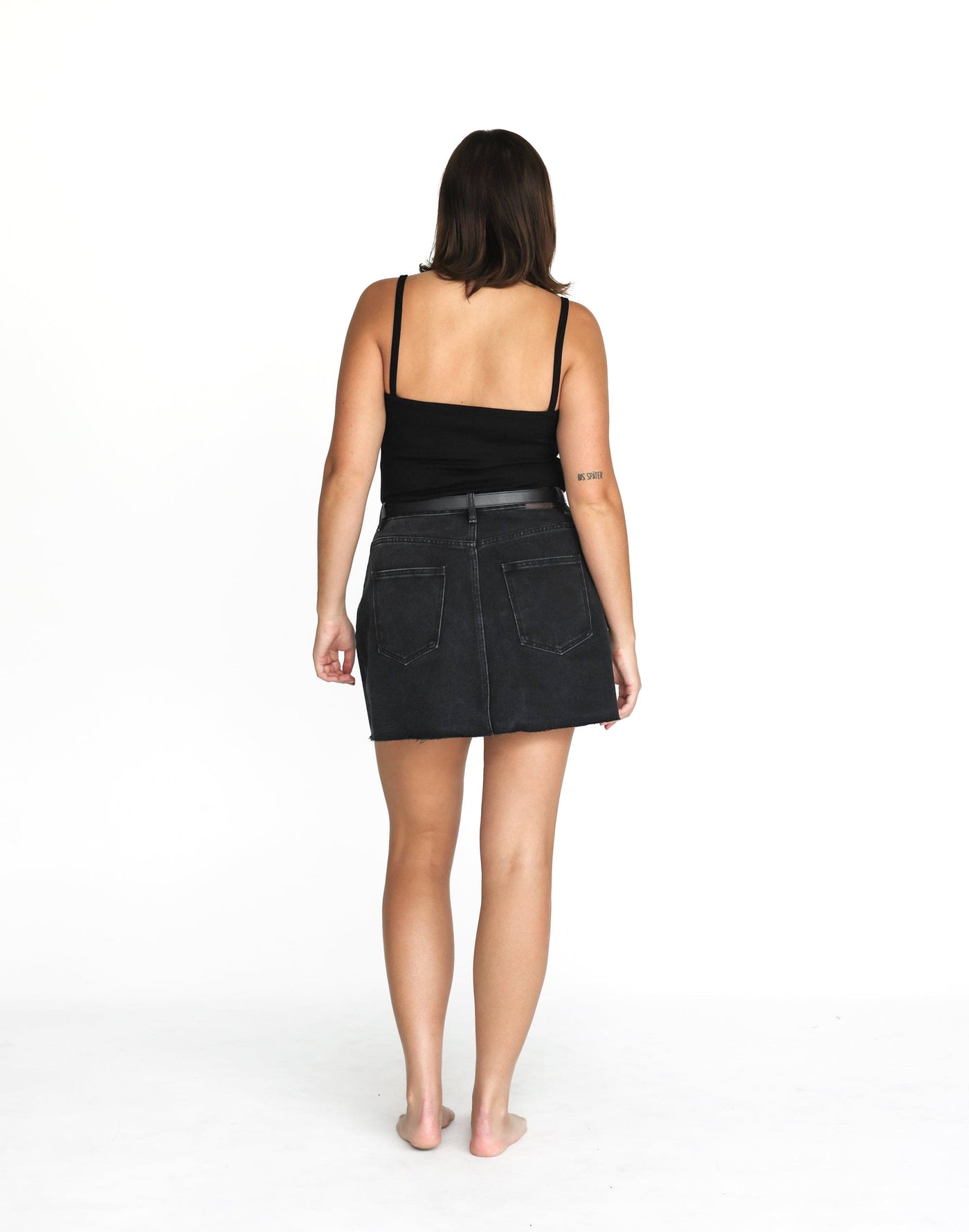 Rowan Denim Mini Skirt (Vintage Black) | CHARCOAL Exclusive - Raw Edge High Waisted Mini Skirt - Women's Skirt - Charcoal Clothing