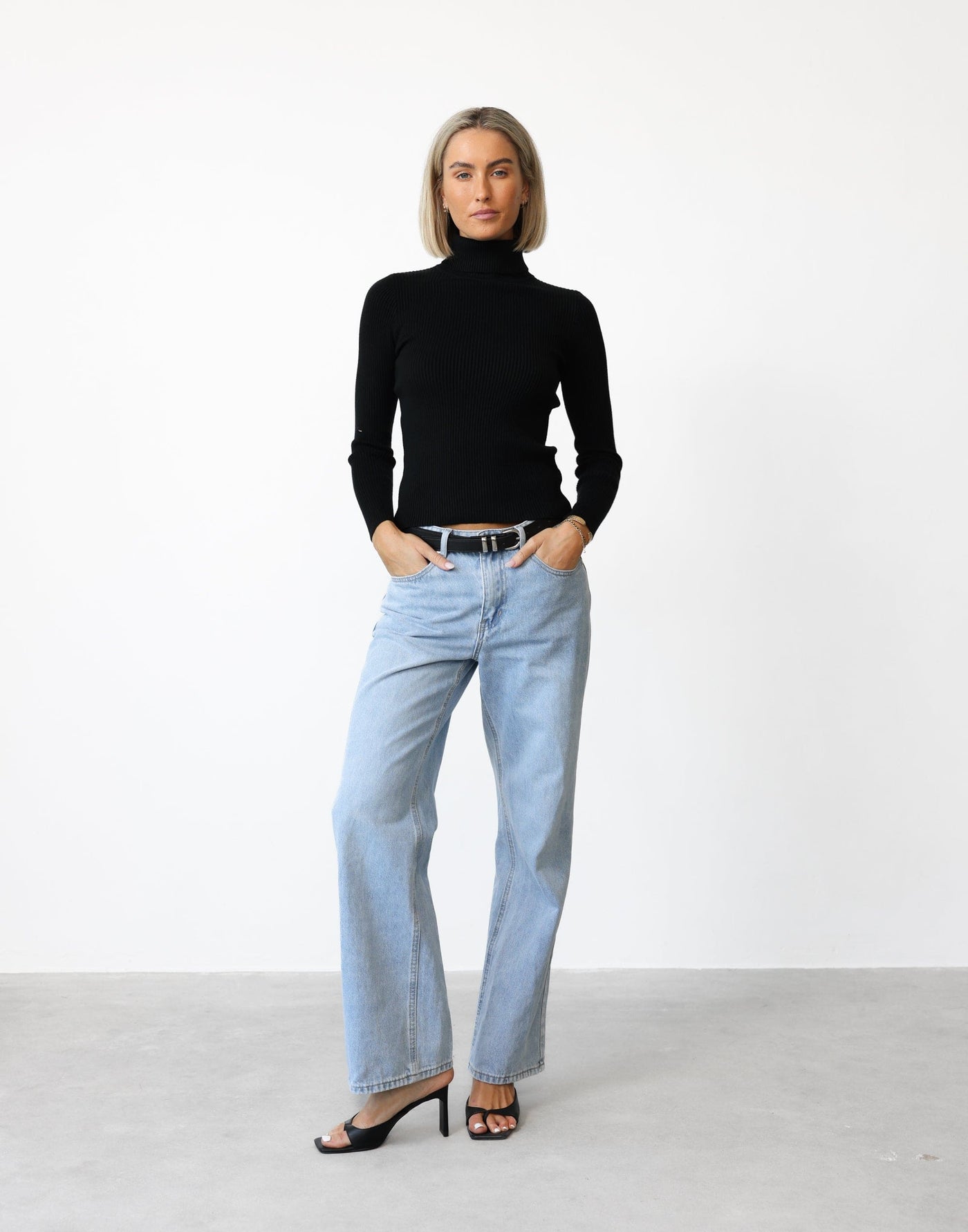 Davison Long Sleeve Knit Top (Black) - Turtleneck Long Sleeve Knit Top - Women's Top - Charcoal Clothing