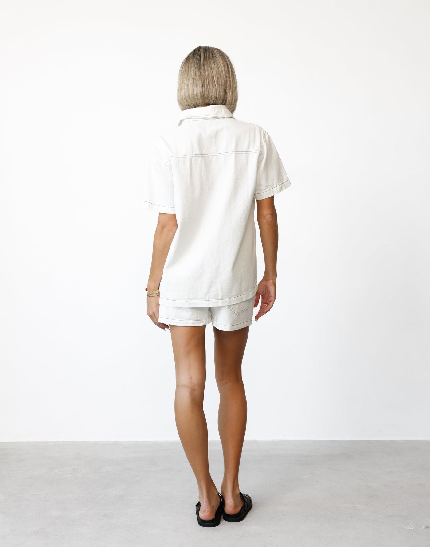 Elizha Shorts (White) - High Waisted Button Closure Denim Shorts - Women's Shorts - Charcoal Clothing