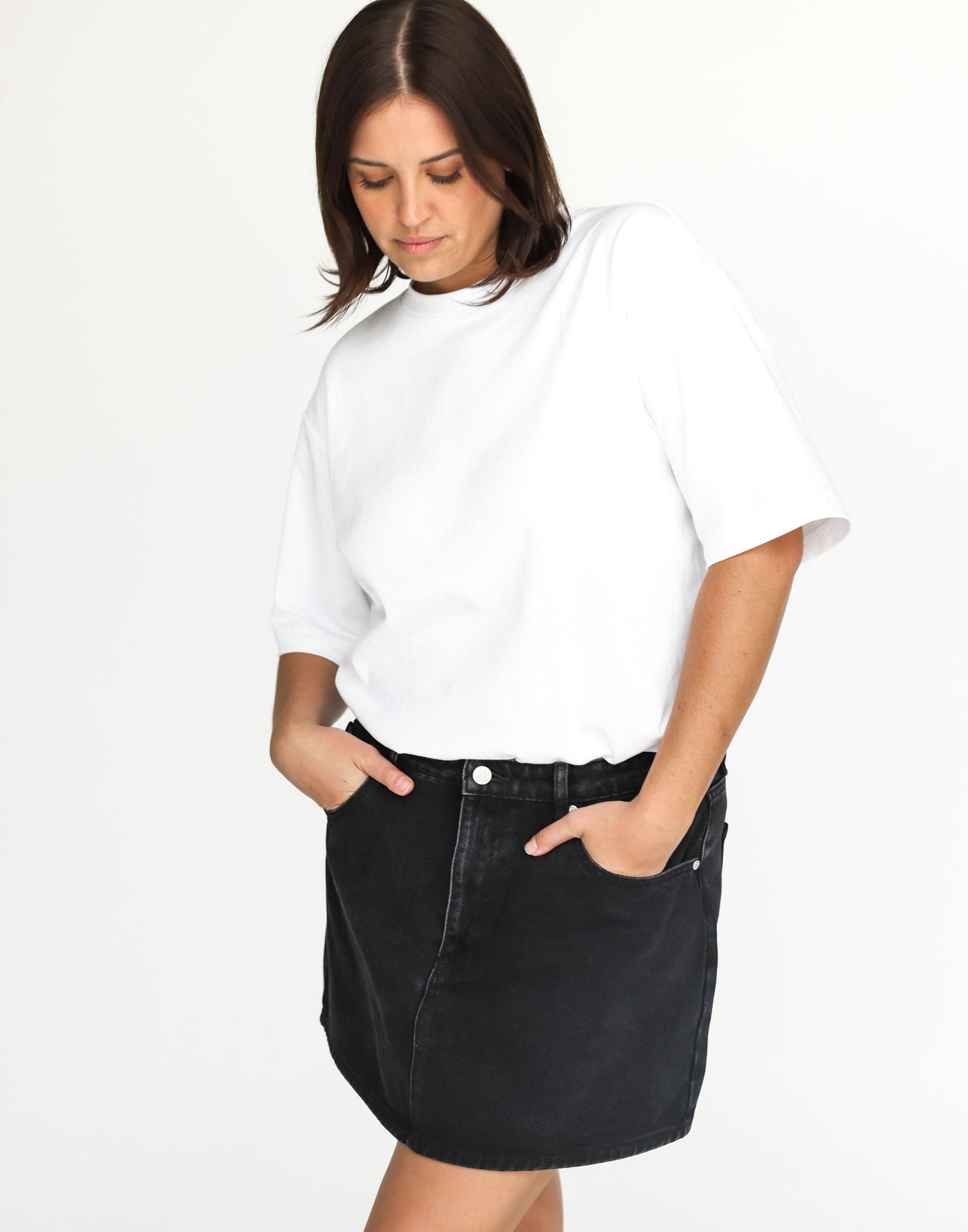 Riri Denim Mini Skirt (Vintage Black) | CHARCOAL Exclusive - Mid Rise Basic Denim Mini Skirt - Women's Skirt - Charcoal Clothing