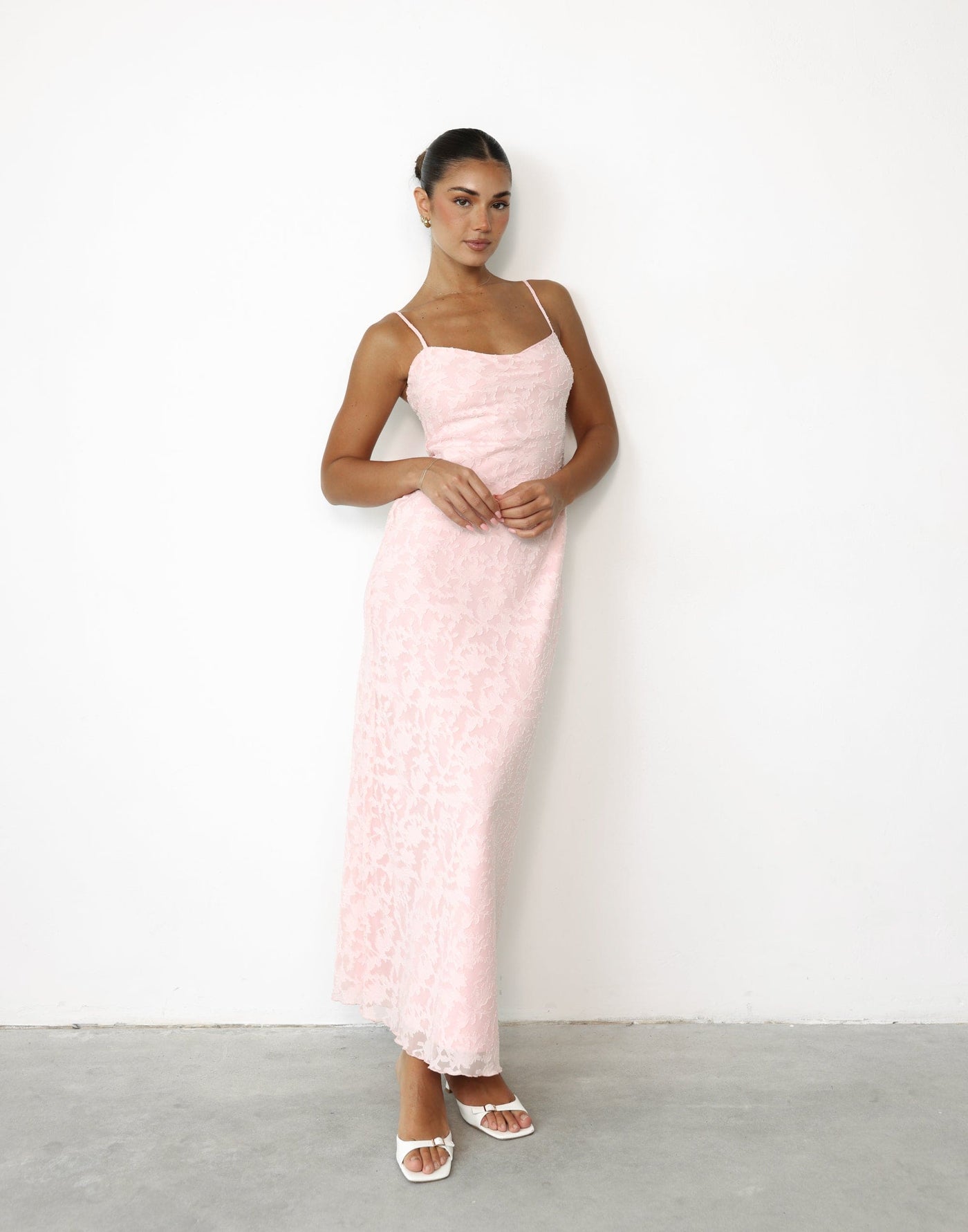 Juliet Maxi Dress (Blush) | CHARCOAL Exclusive - Textured Floral Print Adjustable Strap Maxi - Women's Dress - Charcoal Clothing