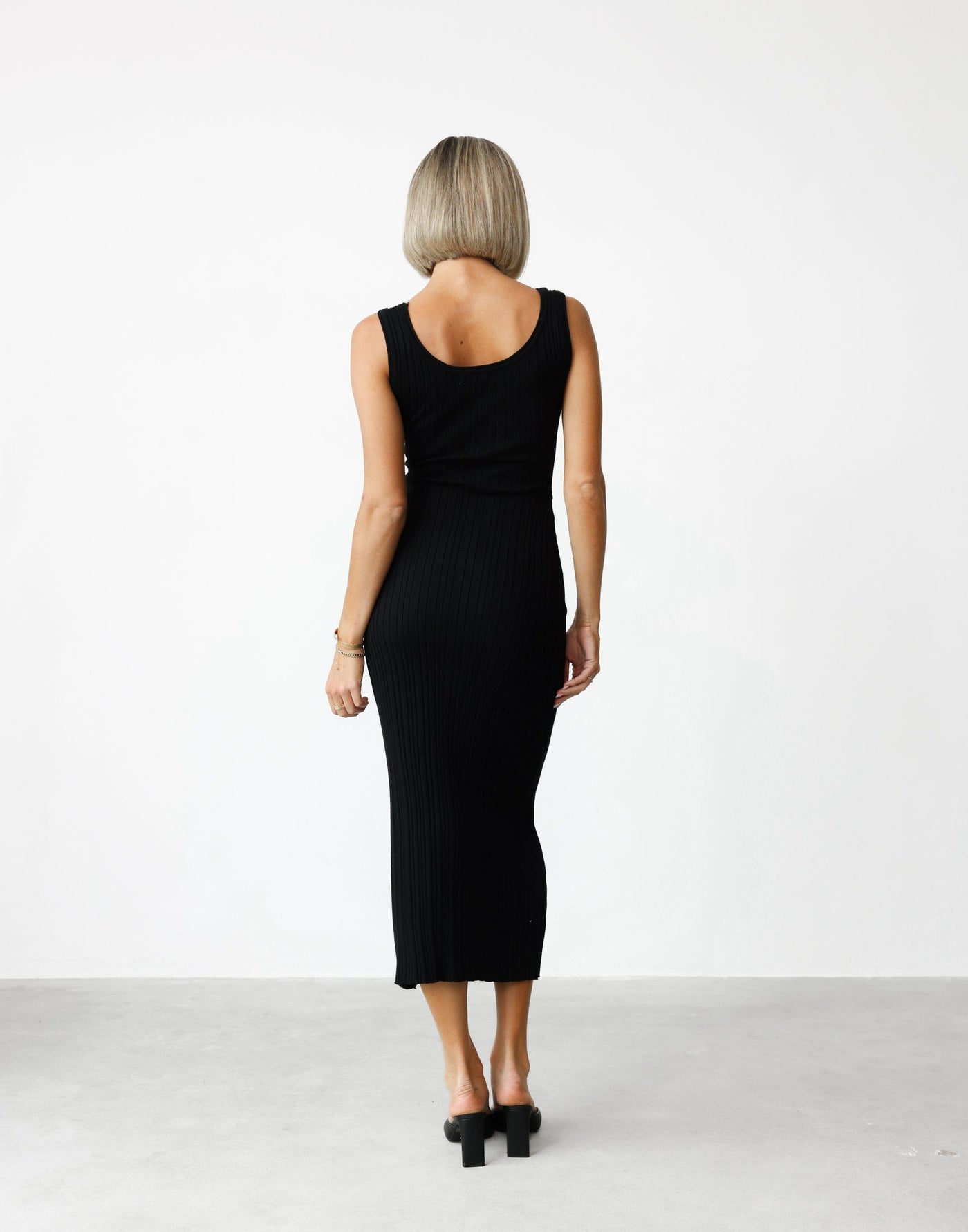 Josefina Maxi Dress (Black) - Ribbed Bodycon Round Neck Maxi Dress - Women's Dress - Charcoal Clothing