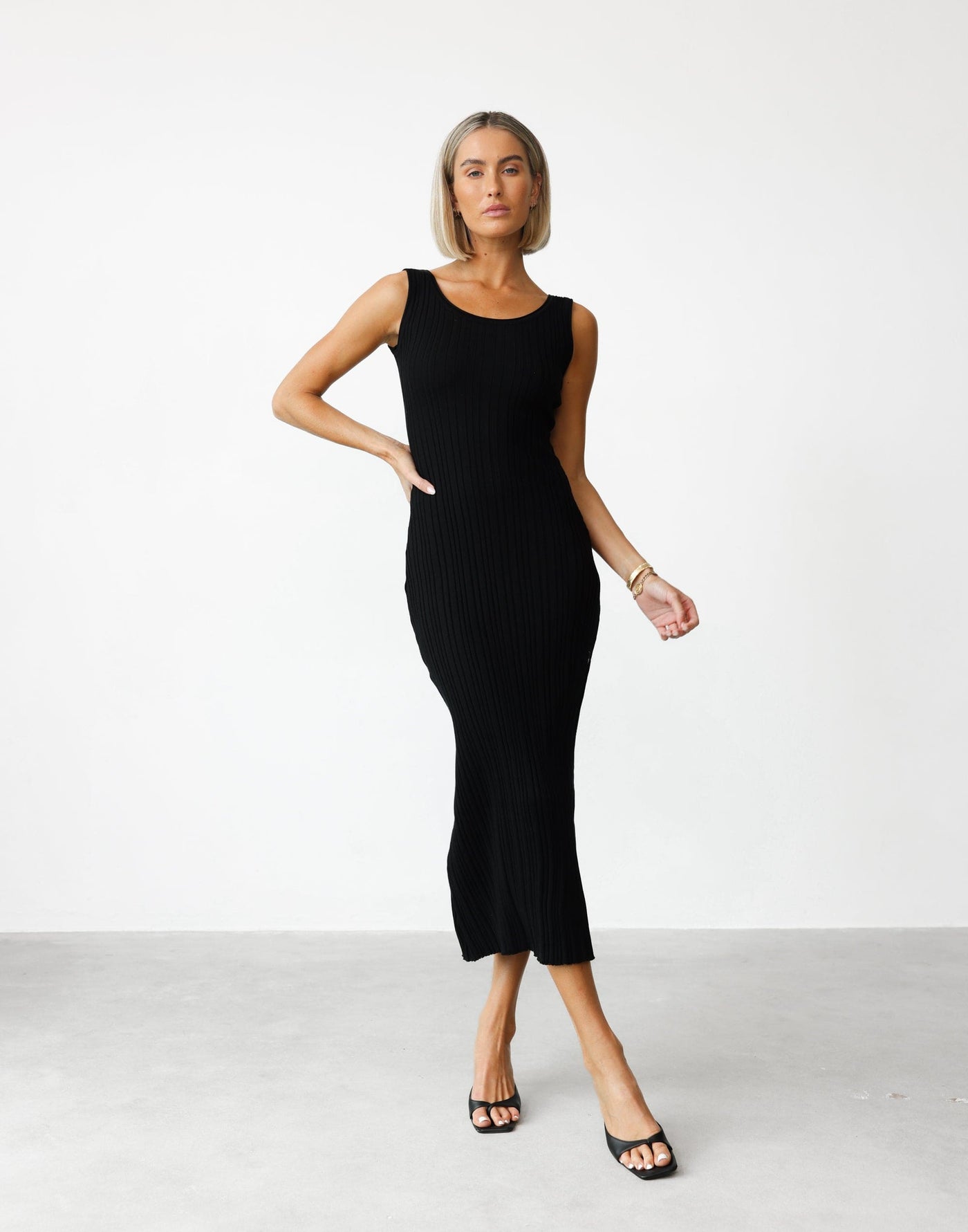 Josefina Maxi Dress (Black) - Ribbed Bodycon Round Neck Maxi Dress - Women's Dress - Charcoal Clothing