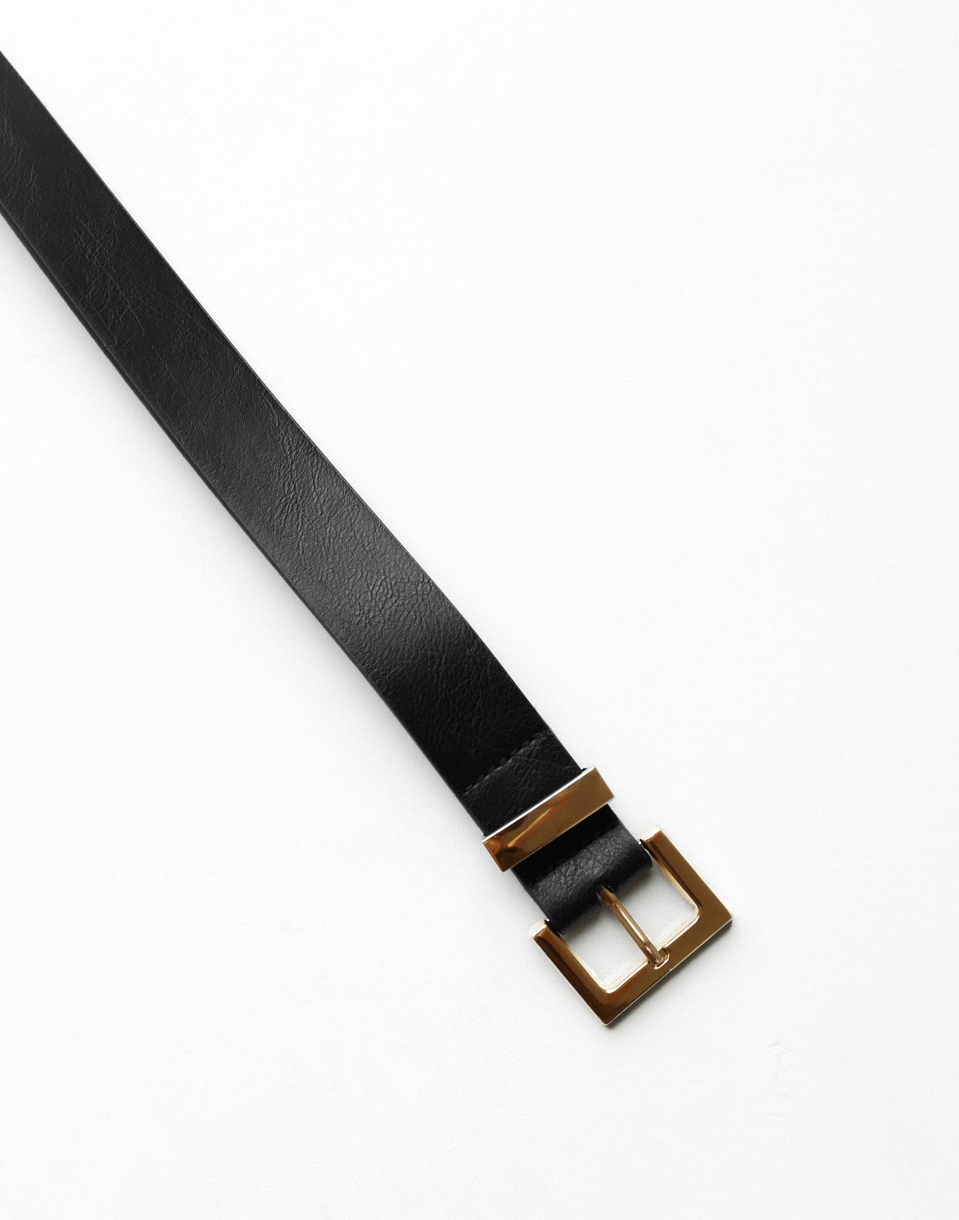 Angeline Belt (Black/Gold) | CHARCOAL Exclusive - Single Keeper Loop Rectangular Faux Leather Belt - Women's Accessories - Charcoal Clothing
