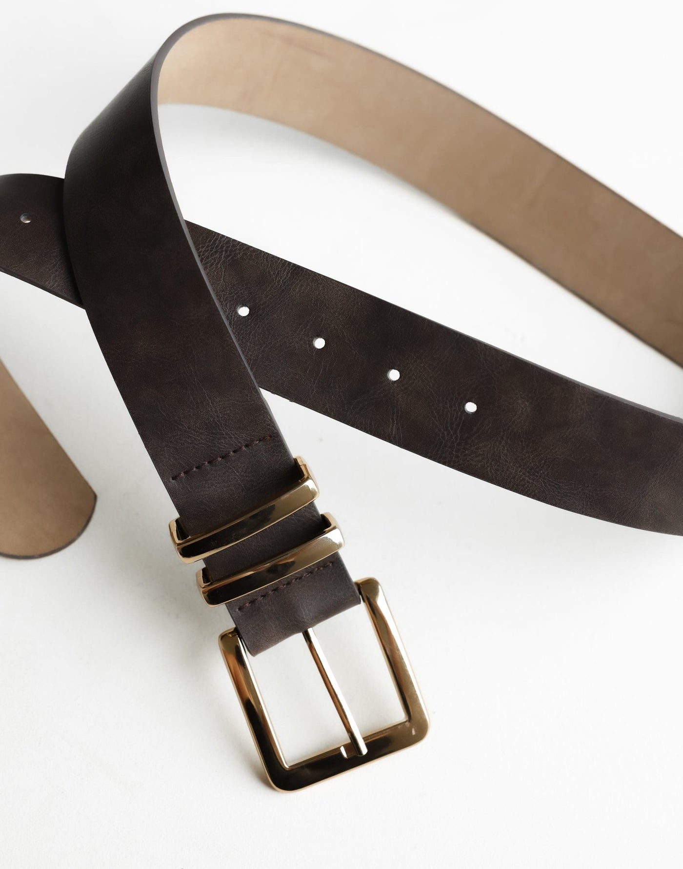 Agnes Belt (Brown) - Gold Hardware Thick Belt - Women's Accessories - Charcoal Clothing